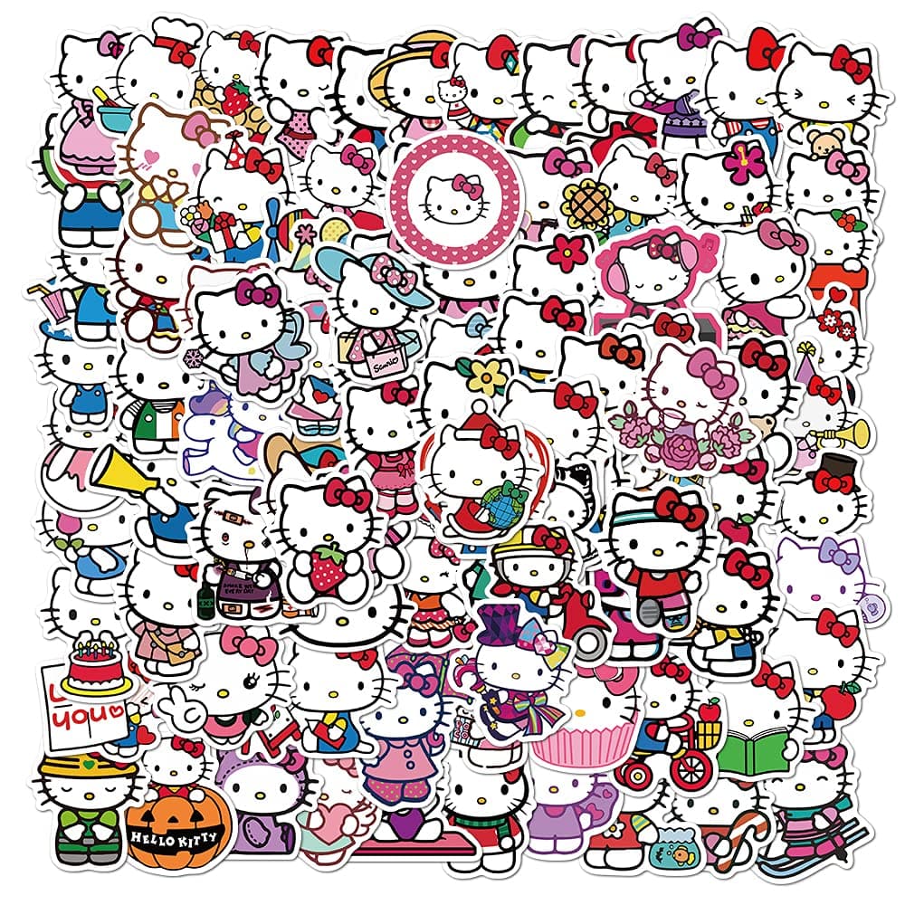 氷面鏡 100Pcs Hello Kitty Stickers Pack Kitty White Theme Waterproof Sticker Decals for Laptop Water Bottle Skateboard Luggage Car Bumper Hello Kitty Stickers for Girls Kids Teens