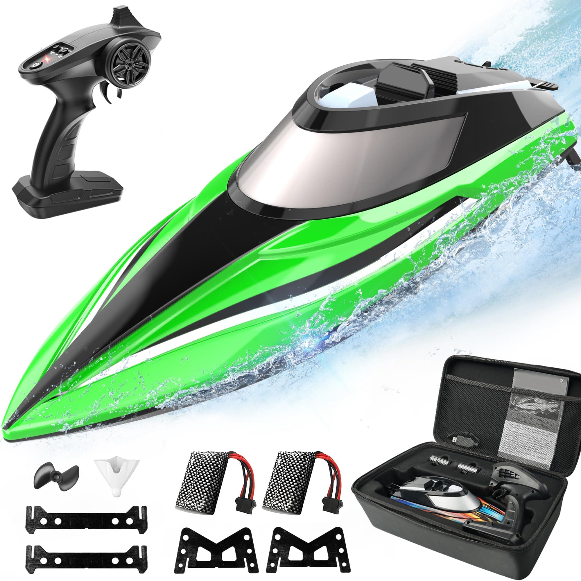 ALPHAREV Rc Boat With Case- R308 20+ Mph Fast Remote Control Boat For Pools & Lakes, 2.4 Ghz Rc Boats For Adults & Kids, Green