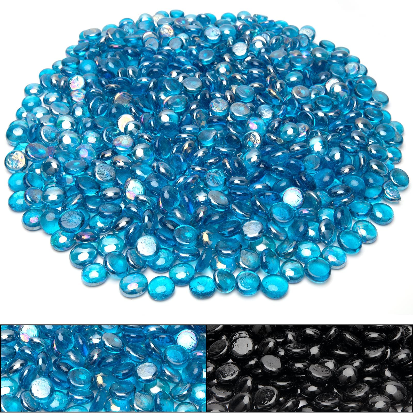 10-Pound fire pit glass stones,1/2 inch Light Blue Fireplace Fire Glass Beads,round Flat Glass Marbles for vase filler decorative,Firepit Glass fire rock for Indoor Outdoor Gas Fire Pits & Fireplaces