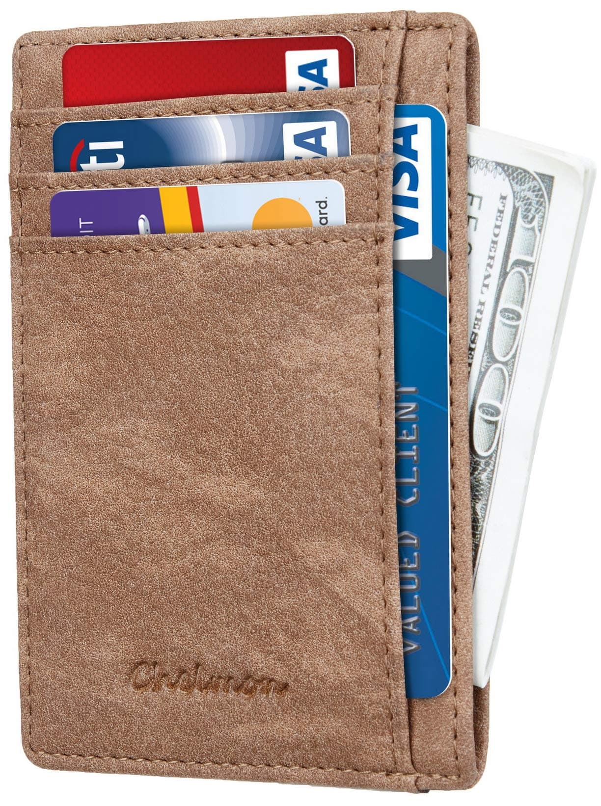 Chelmon Slim Wallet RFID Front Pocket Wallet Minimalist Secure Thin Credit Card Holder (Vinti Brown Sandy)