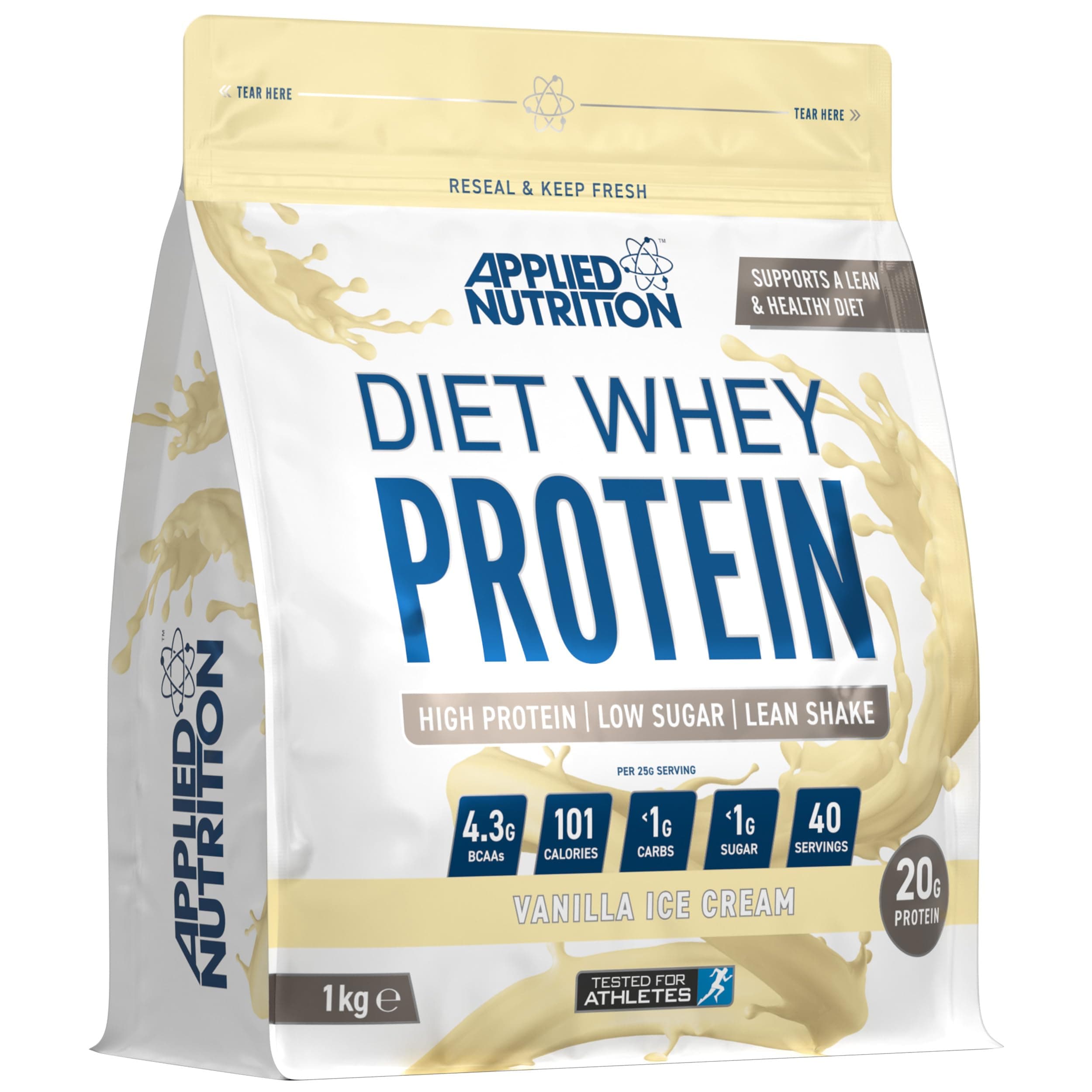 Applied Nutrition Diet Whey - High Protein Powder Supplement, Low Carb & Sugar, for Weight Management with CLA, L Carnitine, Green Tea (1kg - 40 Servings) (Vanilla Ice Cream)