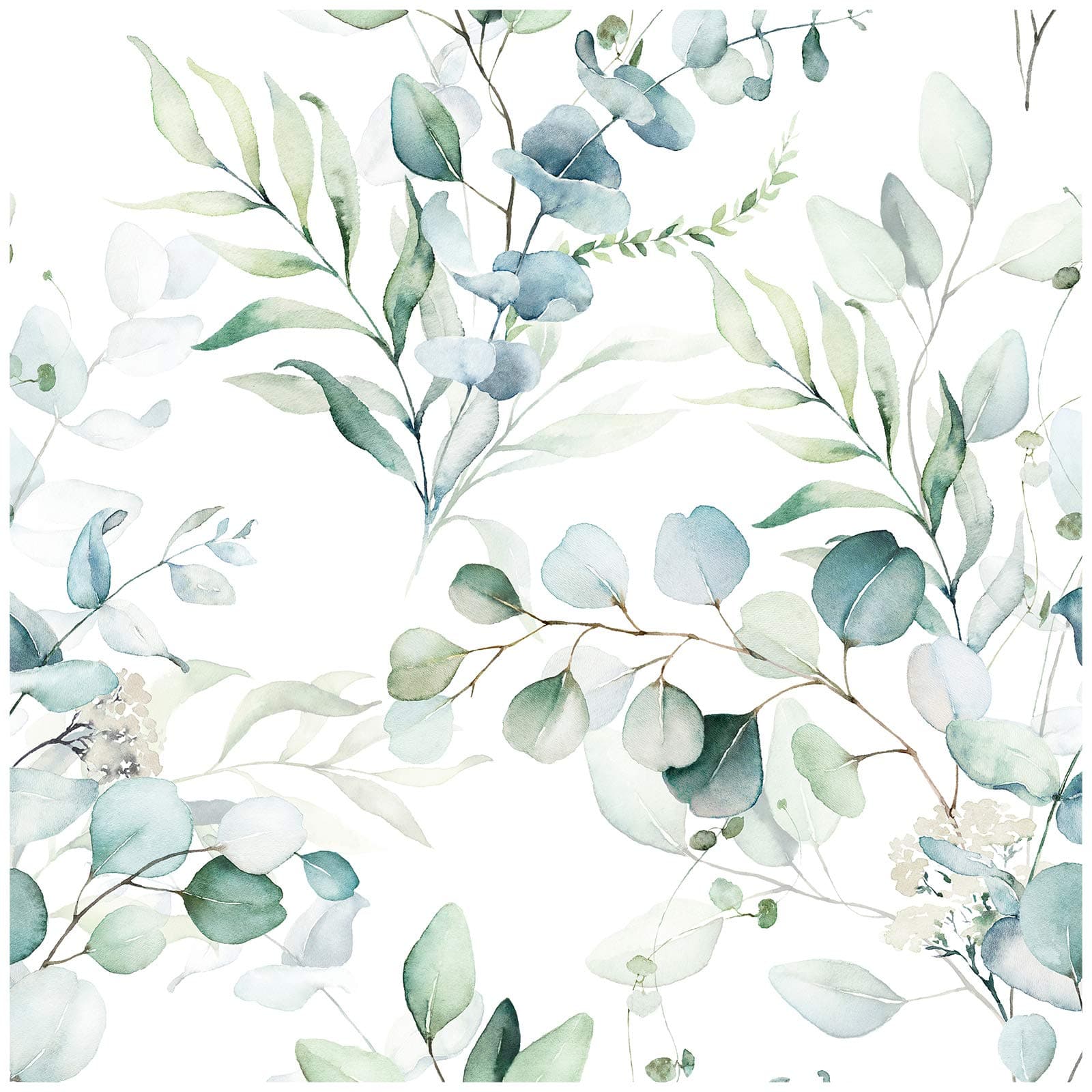 HAOKHOME Self Adhesive Wallpaper Boho Green/White Eucalyptus Leaf Floral Wall Mural Home Kids Decor Renter Friendly Wallpaper 3m x 44.5cm