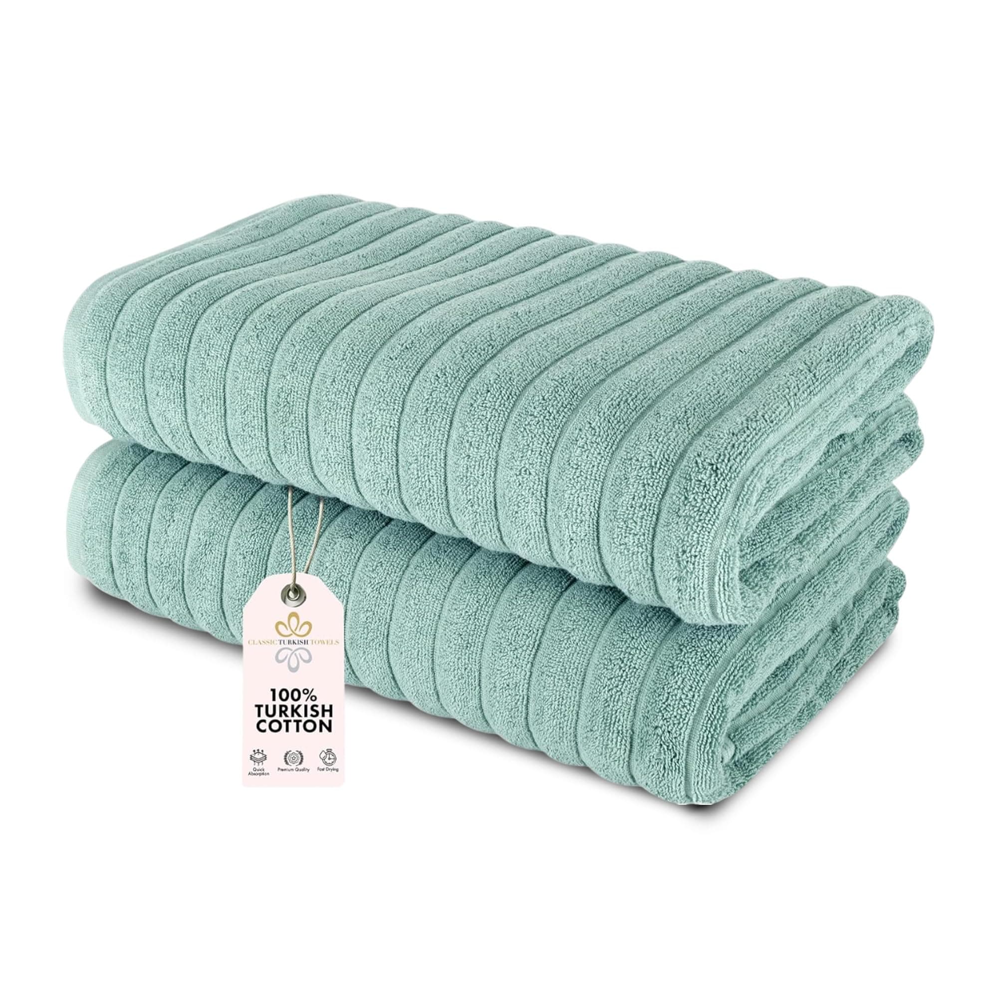 Classic Turkish Towels CTT - Premium 2 Piece Jumbo Bath Sheets, 100% Turkish Cotton, Absorbent & Ultra Comfy Bath Towel Sheets for Hotels & Spa | 40"x65" (Spa Green)