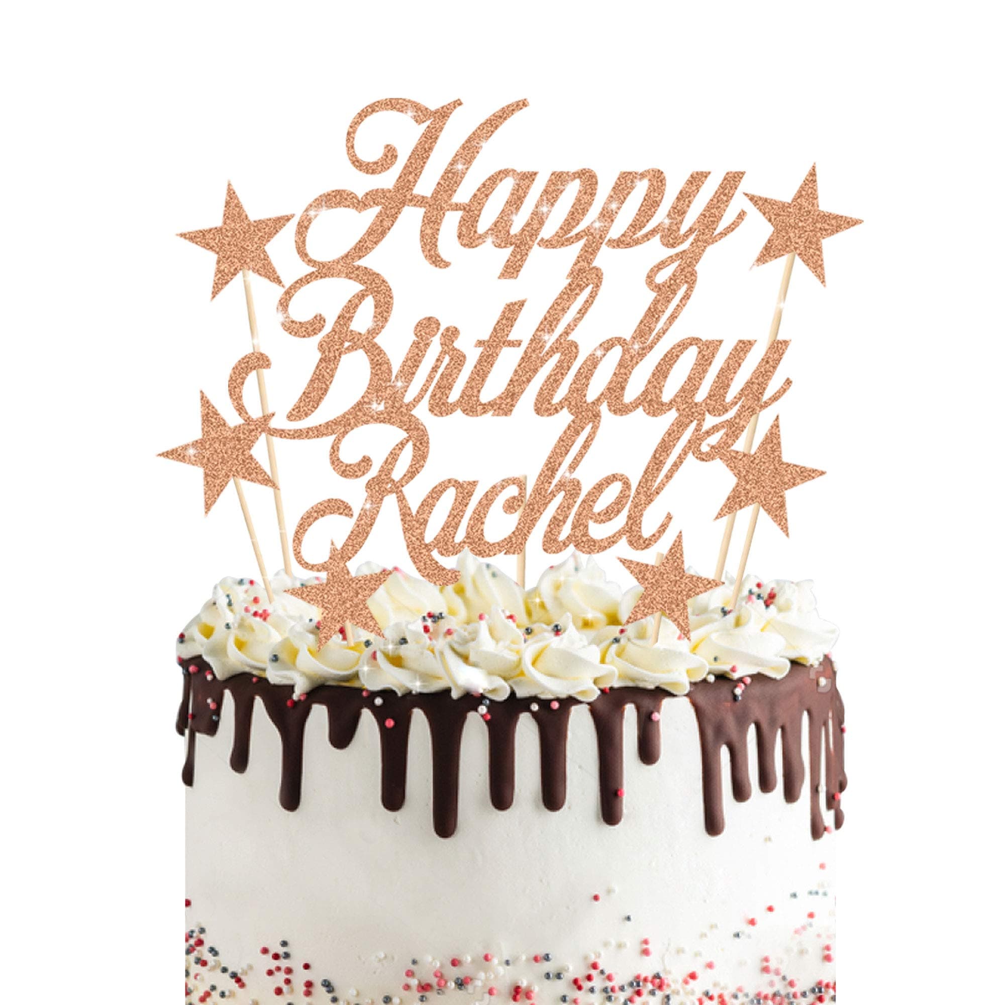 Personalised Birthday Cake Topper 7PCS Custom Any Name Cake Decoration with 6 Stars Double Sided Glitter Card Birthday Party-Multicolour Glitter Cupcake Decoration(Rose Gold)