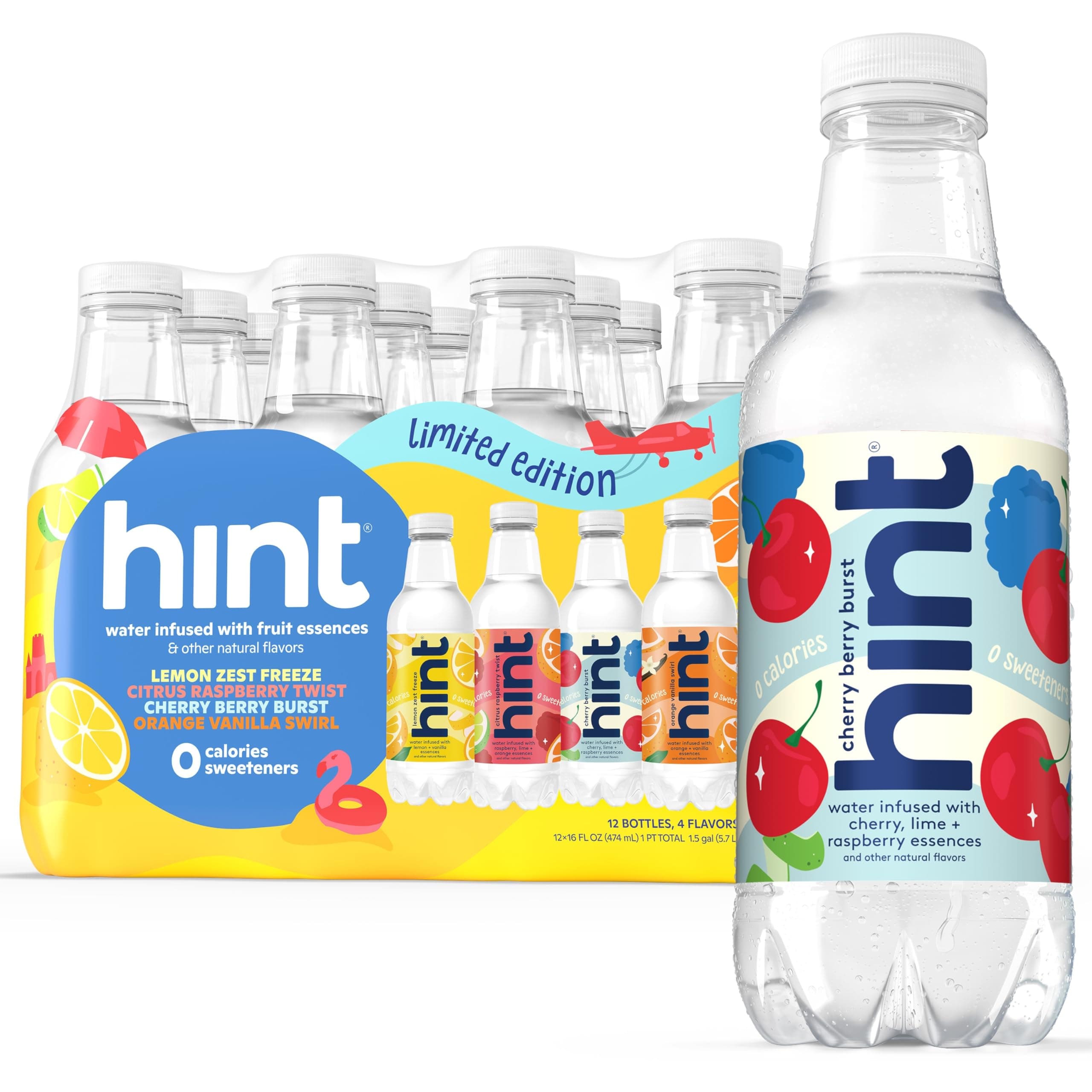Fruit-Infused Bottled Water, Summer Classics Variety Pack - Sugar Free Flavored Water with Zero Calories, Natural Fruit Essences, and No Artificial Sweeteners - 16 Fl Oz (Pack of 12)