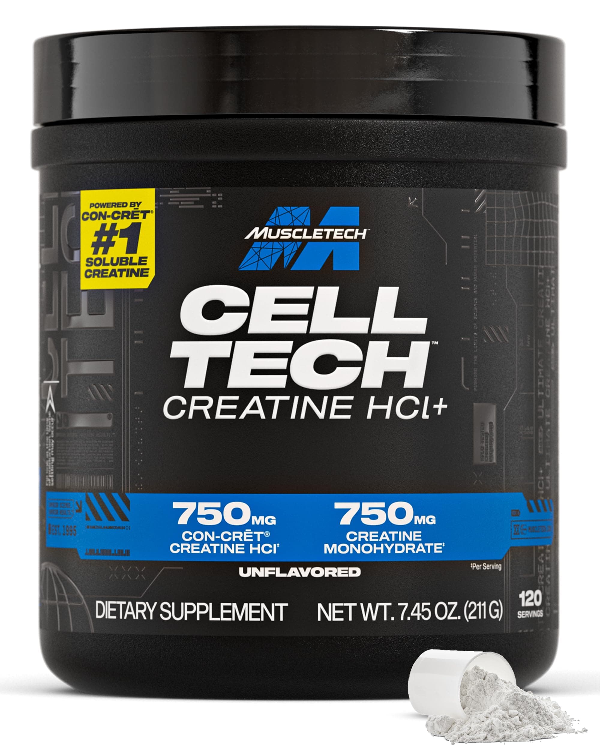 MuscleTech Cell-Tech Creactor Creatine HCl Powder | Post Workout Muscle Builder for Men & Women | Creatine Hydrochloride + Free-Acid | Unflavored (120 Servings)