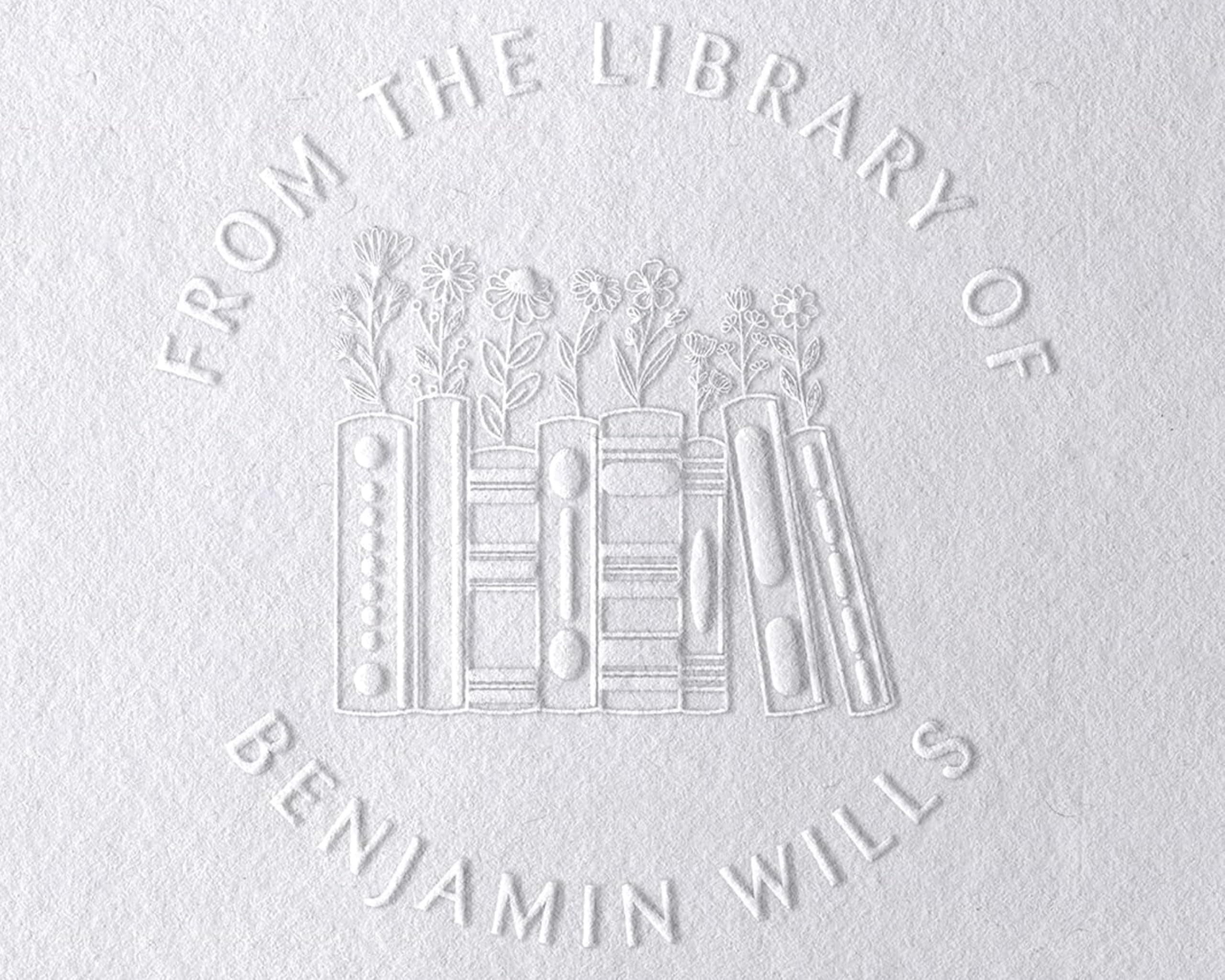 Pickled Stamps Personalized Embosser Book Stamp - from The Library of | Custom Books 1 5/8/ inchs x Black Red Blue Green Purple