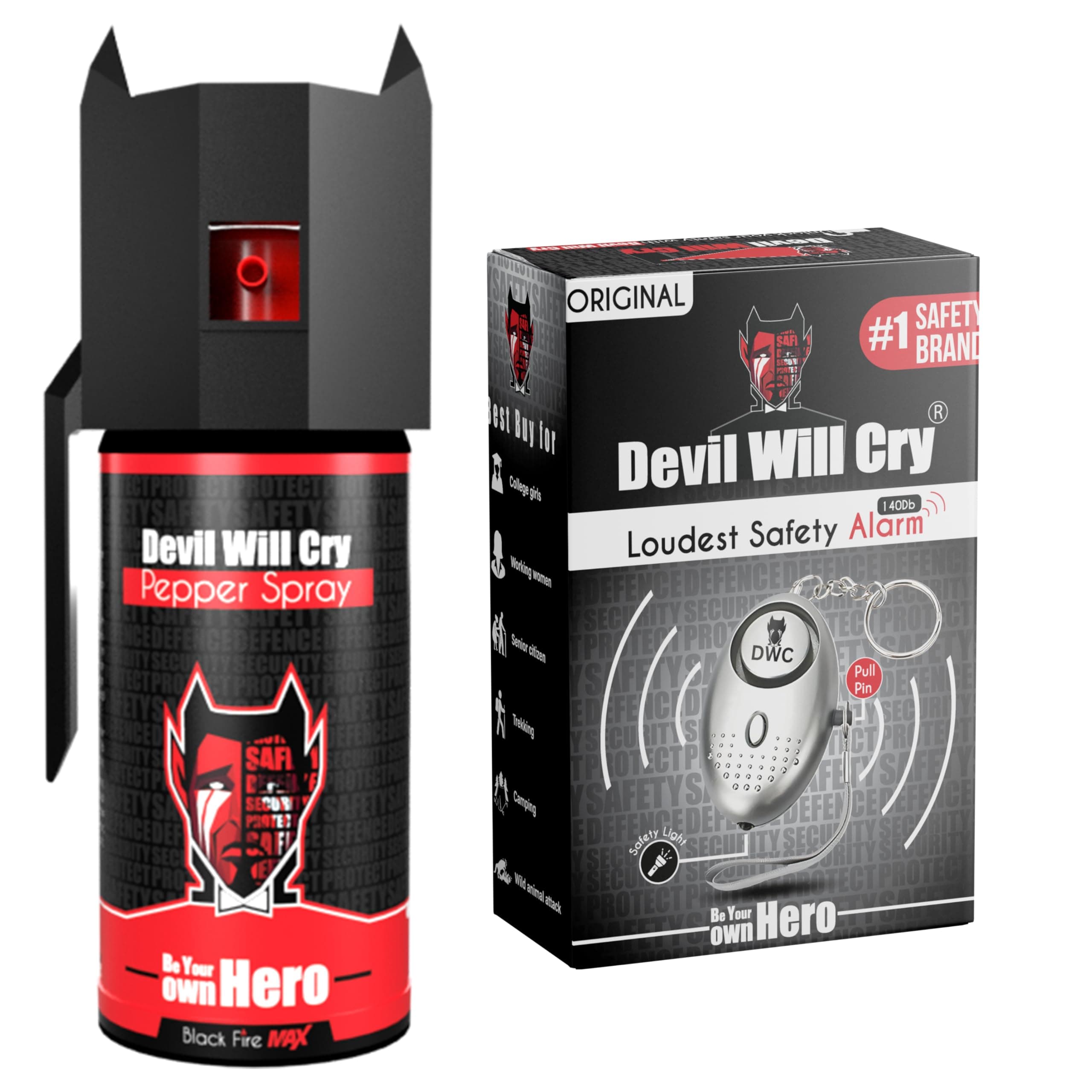 Devil Will Cry Combo of Pepper Spray and Defence Emergency Alarm in Keychain for Women Safety | Security Personal Protection Devices for Women, Girls, Kids & Elderly