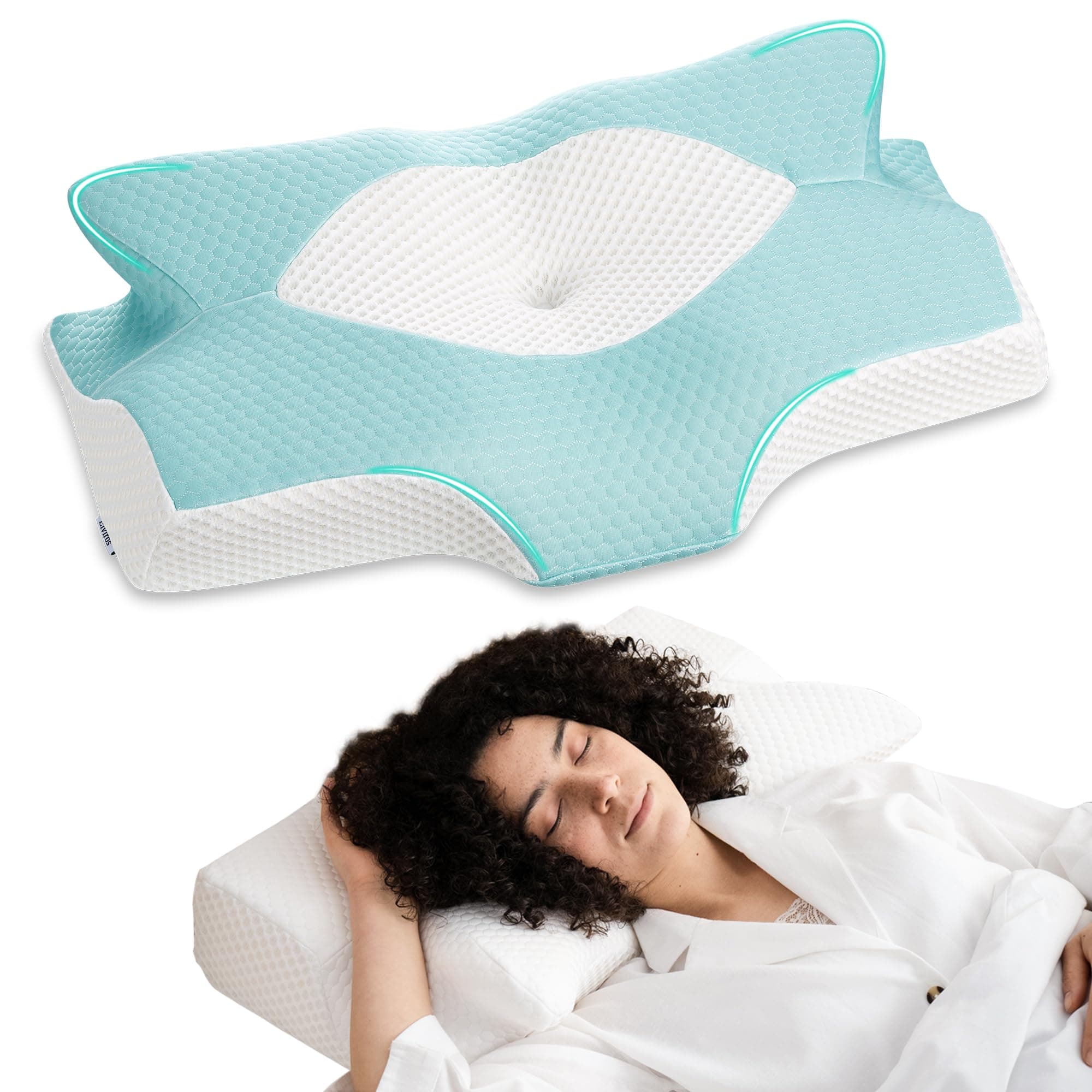 Elviros Cervical Memory Foam Pillows for Neck and Shoulder Pain, Neck Pillow for Sleeping, Side Sleeper Pillows for Adults, Ergonomic Orthopedic Sleeping for Back and Stomach Sleepers (Medium Firm)