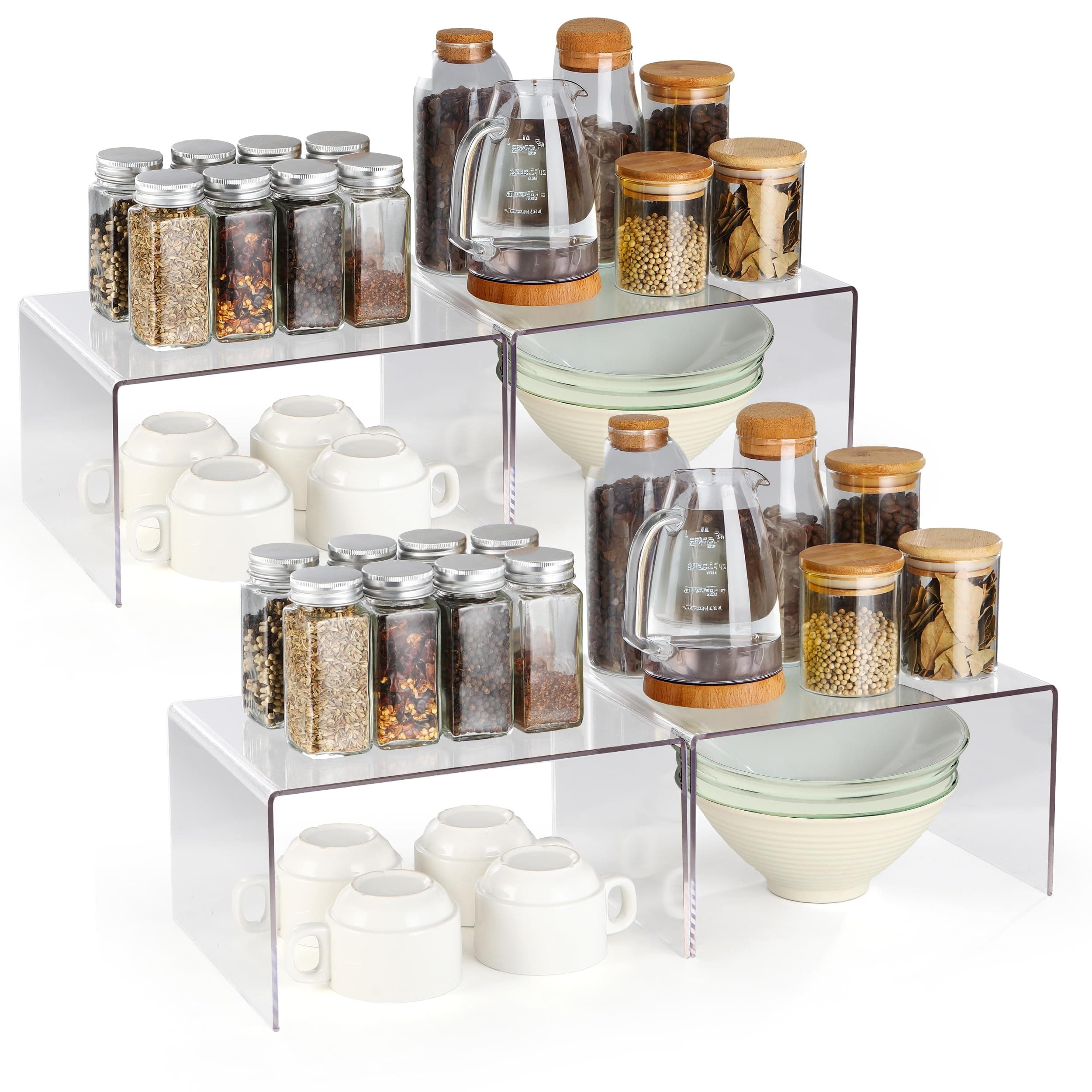 Acrylic Kitchen Cabinet Organizer Shelf, Spice Rack, Plate and Cupboard Storage Riser, Versatile Pantry Shelf, Durable Clear Countertop Organizer for Home and Kitchen(4 PCS)