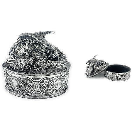 Dragon Statue Trinket Box, Silver, 4.5 x 3.25 x 4 inches