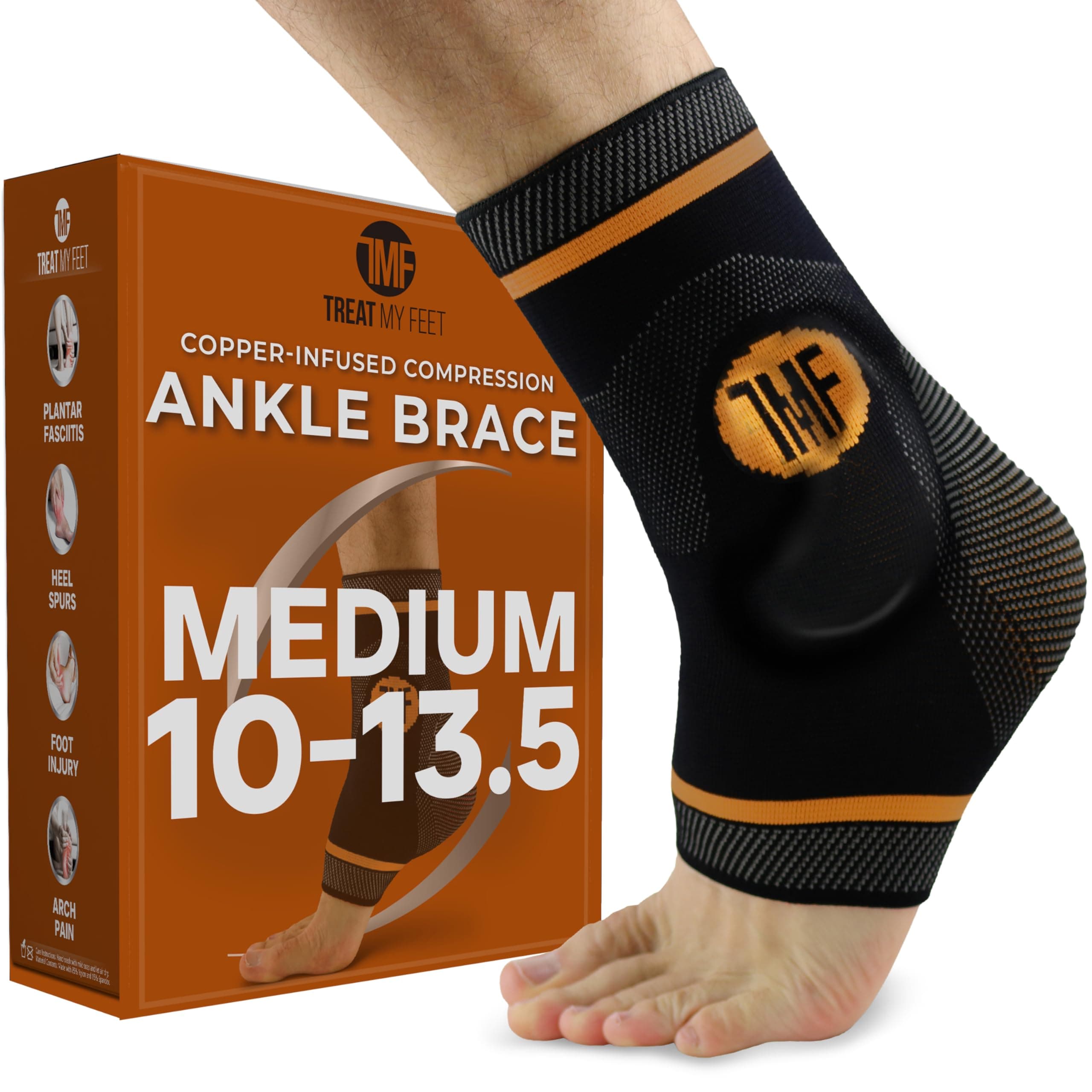 Best Copper Infused Compression Ankle Brace, Silicone Ankle Support Sleeve w/ Anti-Microbial Copper. Plantar Fasciitis, Foot, & Achilles Tendon Pain Relief. Prevent and Support Ankle Injuries - M