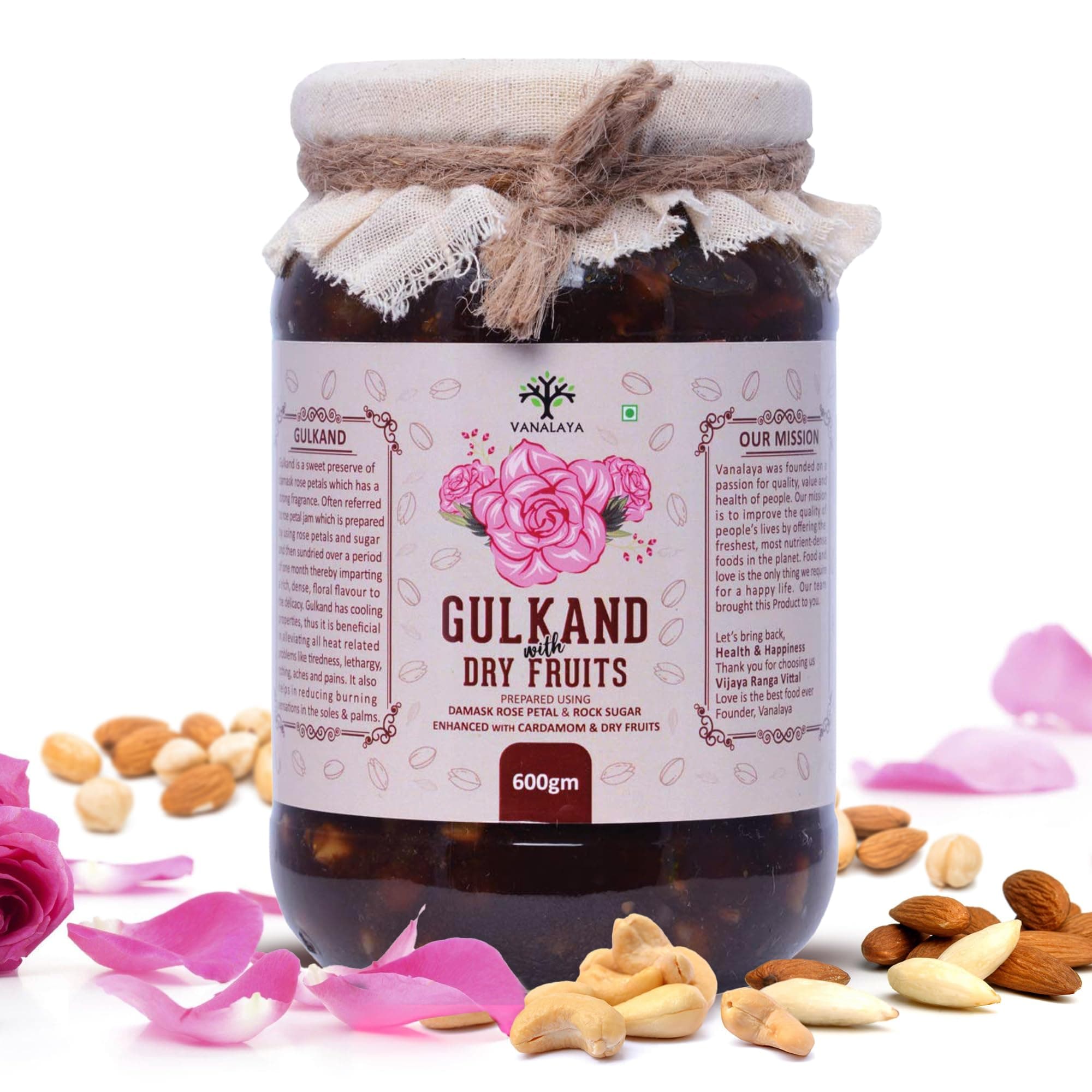 Vanalaya Natural Organic Gulkand Prepared using Sun Cooked Damask Rose along with Dry fruits | Natural | Organic -600 grams