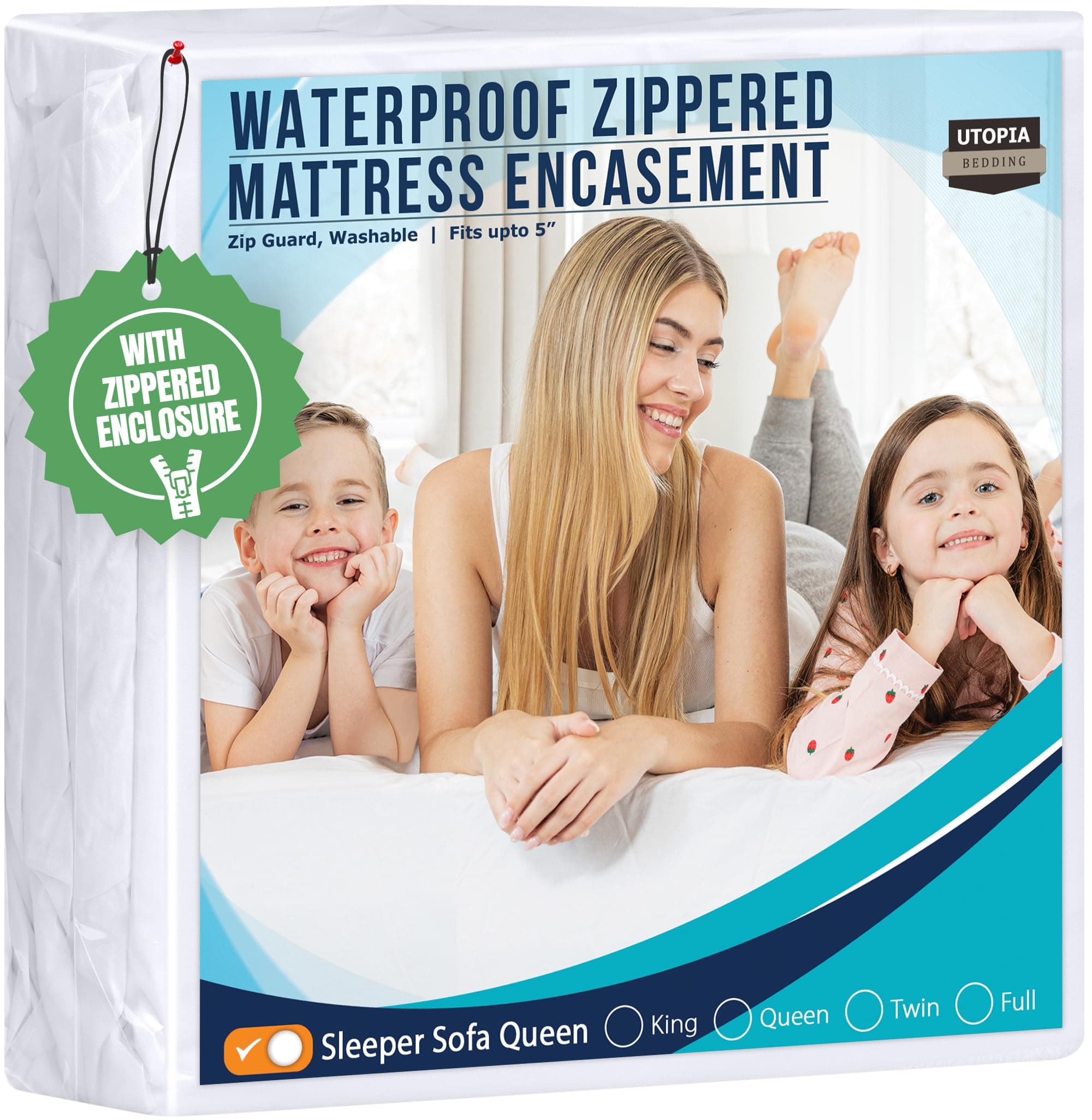 Utopia Bedding Zippered Mattress Encasement Sleeper Sofa Queen, 100% Waterproof Bed Bug and Dust Mite Proof Mattress Protector, Absorbent Six-Sided Mattress Cover