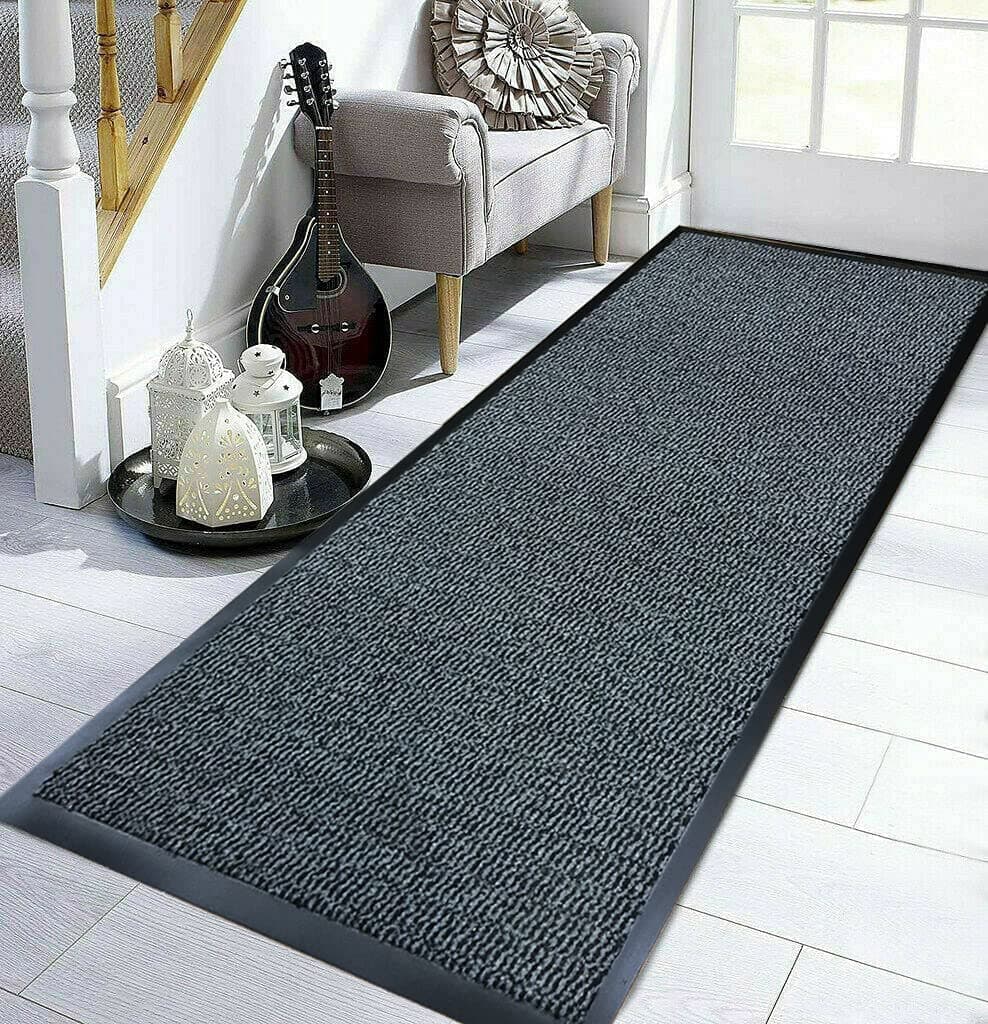 Extra Large Big Dark Light Grey Hardwearing Heavy Duty Black PVC Edge Pile Top Rubber Barrier Entrance Door Kitchen Utility Dust Floor Mats Rugs 90cm x 150cm