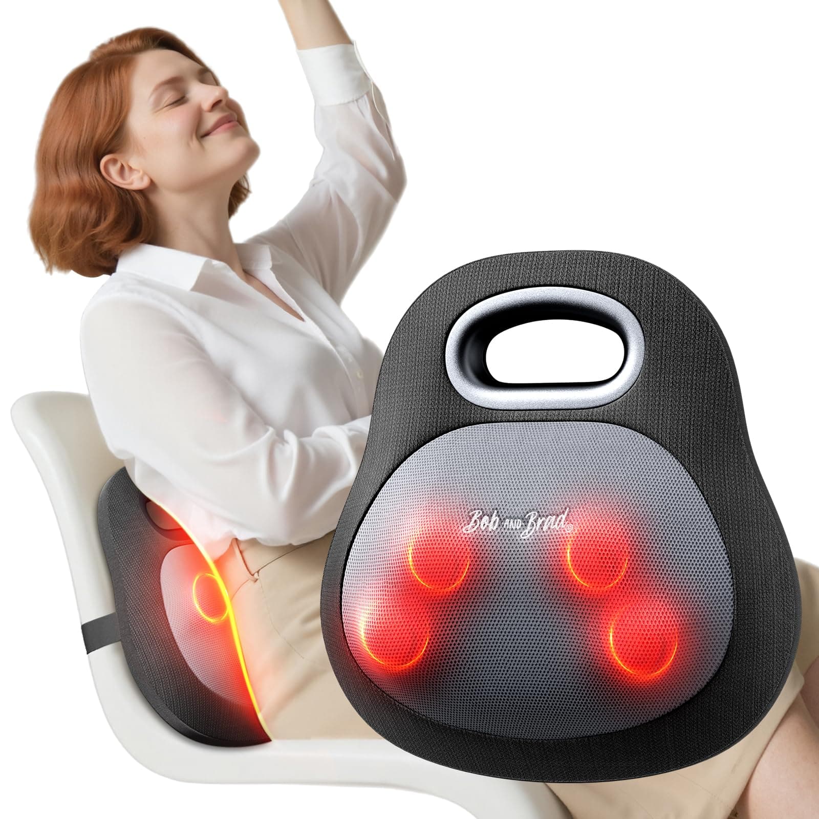 BOB AND BRAD EZBack Go Cordless Back Massager with Heat for Pain Relief Deep Tissue, Rechargeable 4D Kneading Shiatsu Back Neck Massage Pillow with Handle Relaxation at Office Home Gifts for Men Women