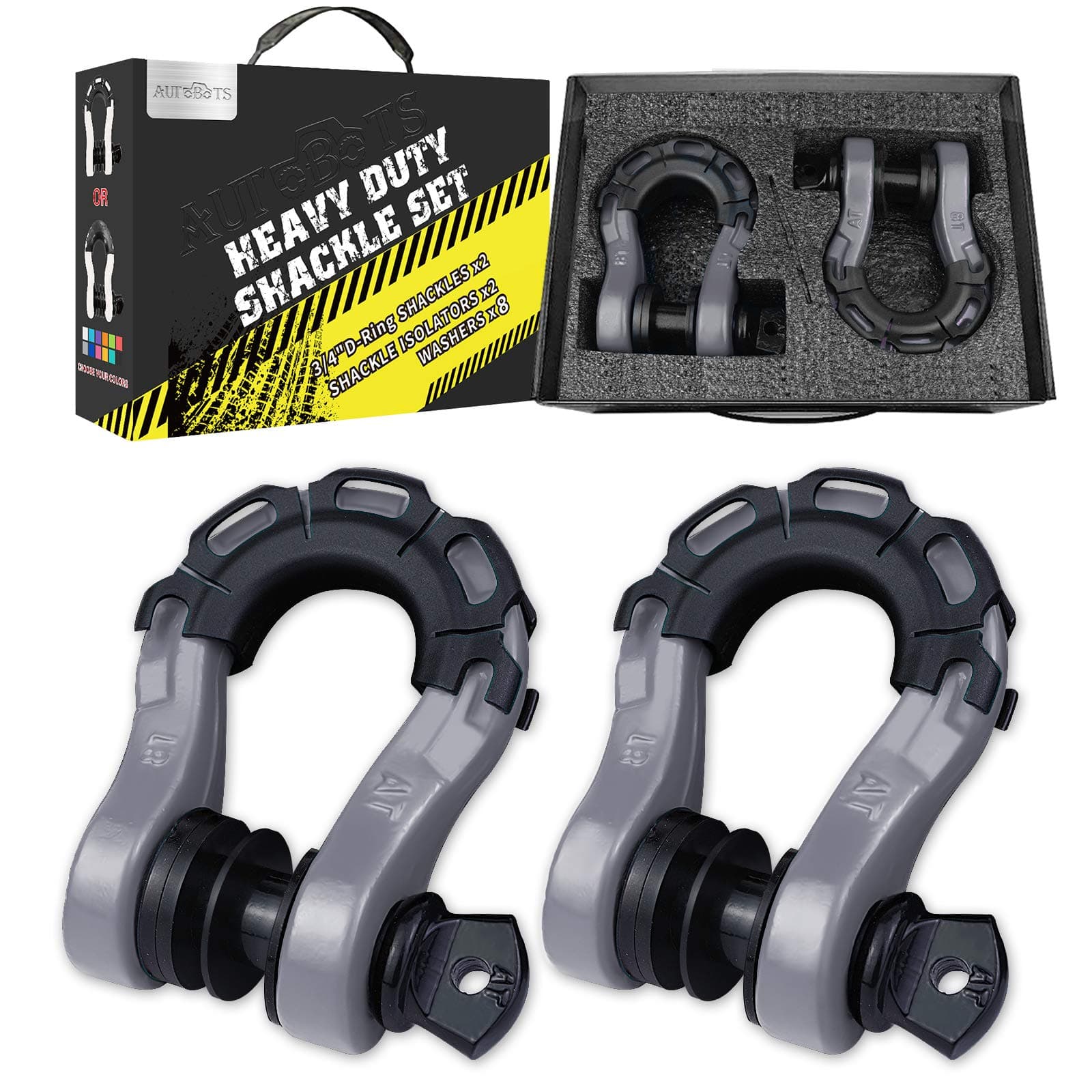 AUTOBOTS D Ring Shackles Heavy Duty(2 Pack) 68,000 lbs Capacity, Stronger Than 3/4" D Shackle, with 7/8" Screw Pin, for Tow Strap Winch Off Road Accessory Vehicle Recovery Gray