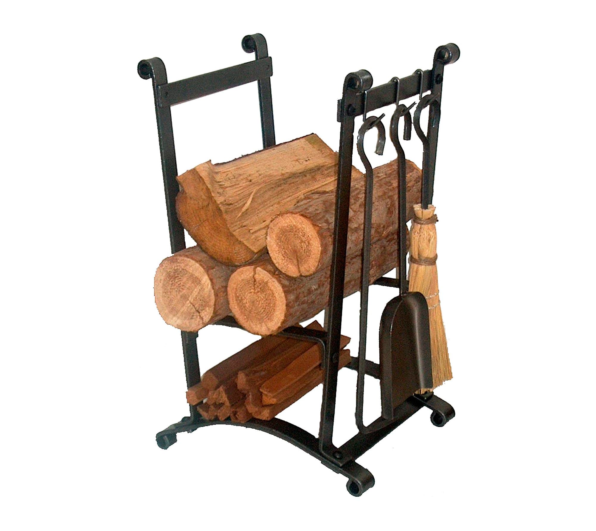 EnclumeCompact Curved Log Rack with Fireplace Tools, Hammered Steel