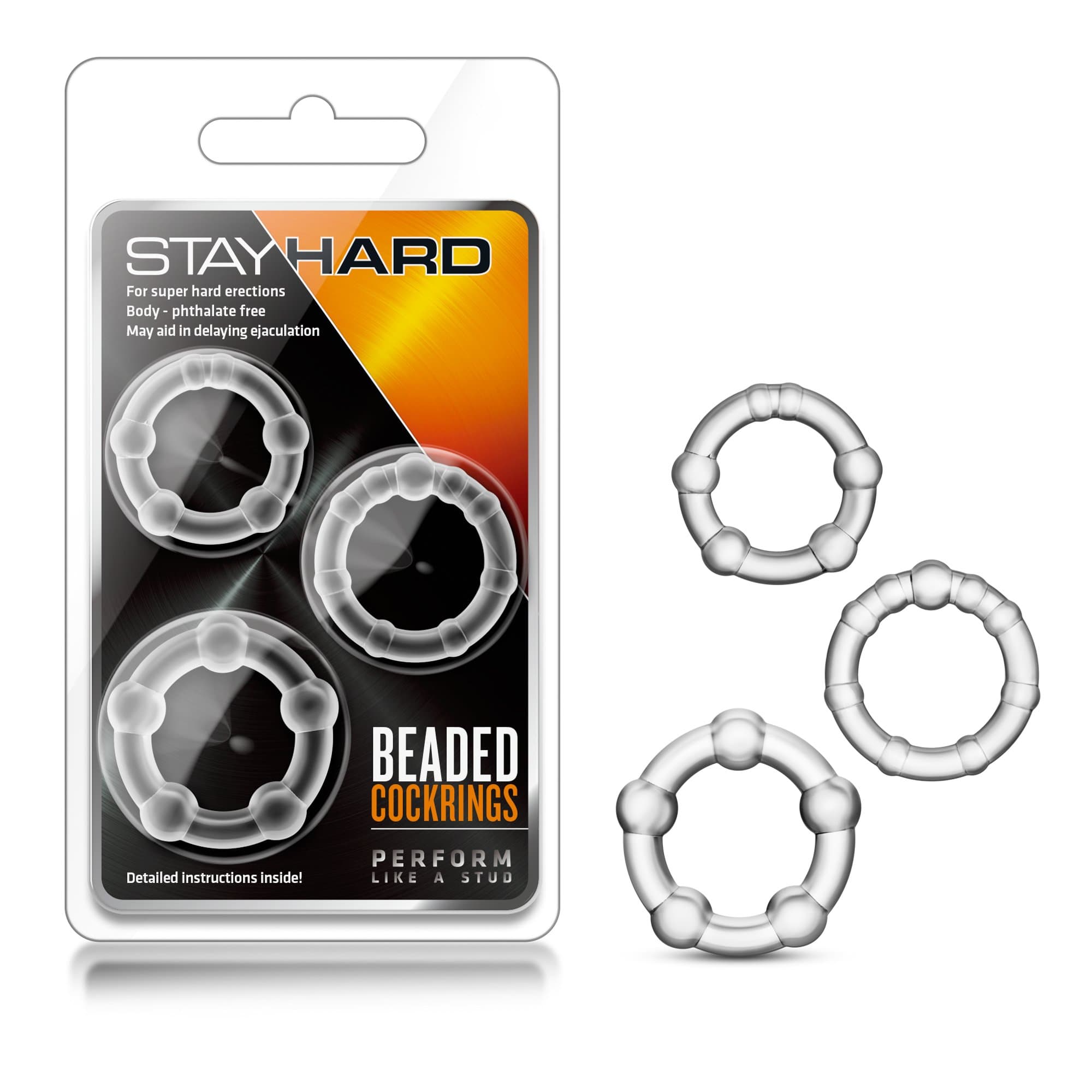 Stay Hard Beaded C Ring Stay Hard, Clear, 3 Count