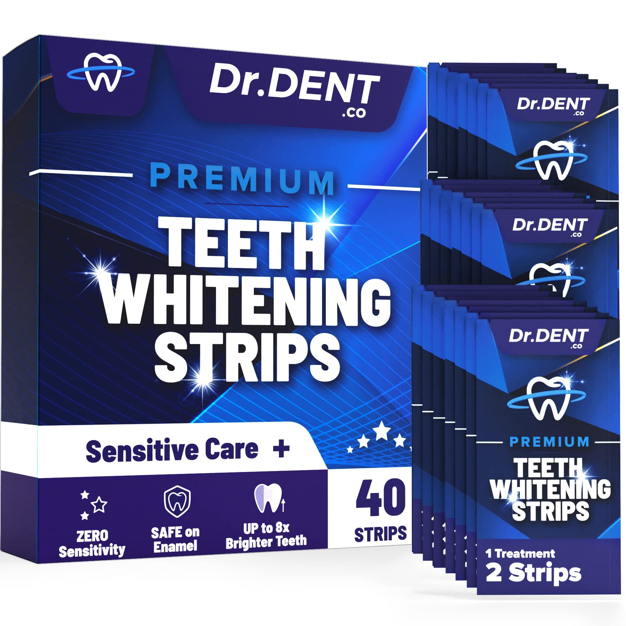 DrDent Premium Teeth Whitening Strips - 20 Sessions Non-Sensitive Formula 40 Peroxide Free Safe for Enamel + Mouth Opener Included