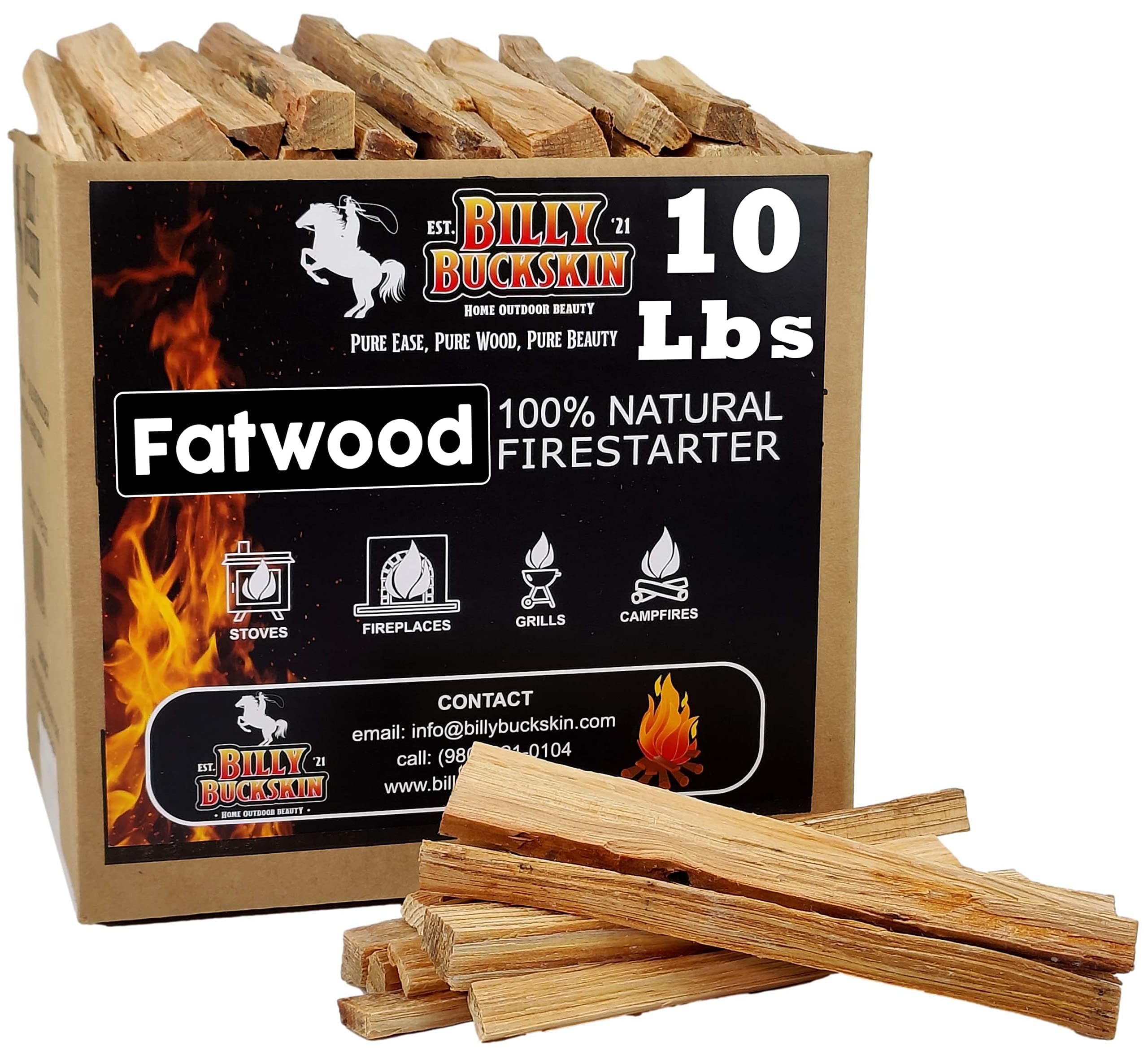 Billy Buckskin Co. 10 lb. Fatwood Fire Starter Sticks | Easy & Safe Fire Starter | Start a Fire with just 2 Sticks | Works in Any Weather Conditions | 10 lb Box