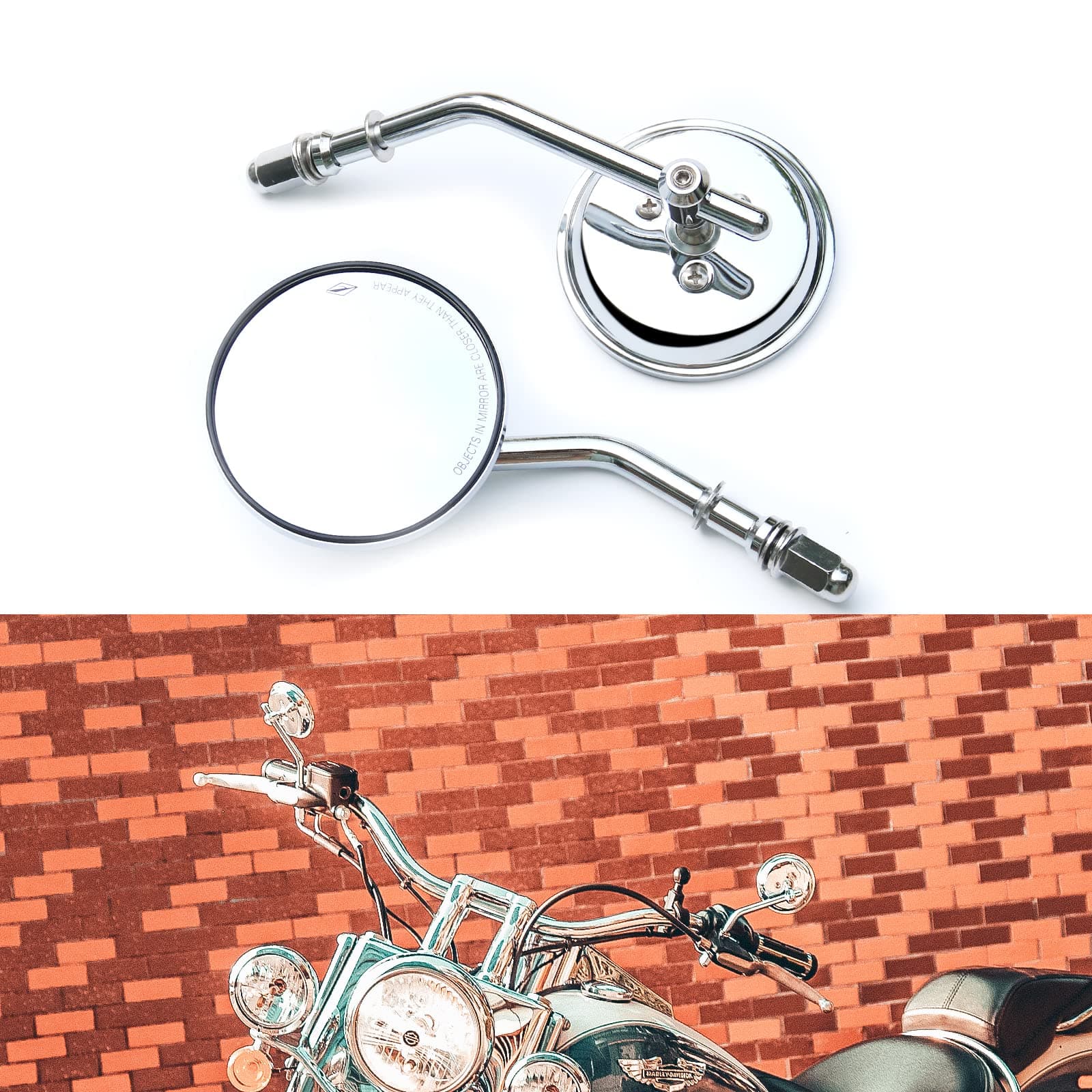 Chrome Handlebar Mirrors for Harley Davidson - M8 Motorcycle Rear View Mirrors, New Aftermarket Parts Compatible with Street Bike, Chopper, Cruiser, Touring, Moped, Scooter, Dirt Bike