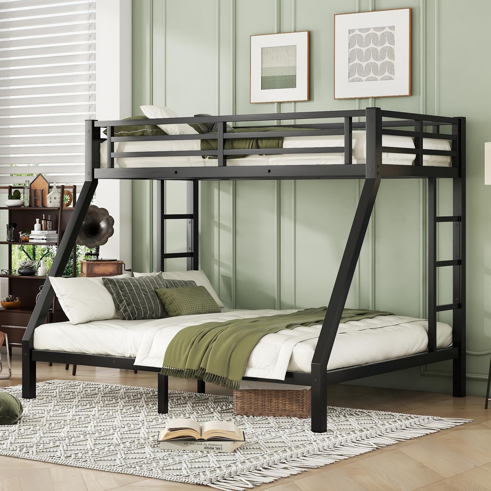 Bellemave Bunk Bed Twin XL Over Queen, Heavy Duty Metal Queen Bunk BedFrame for Adults, Black