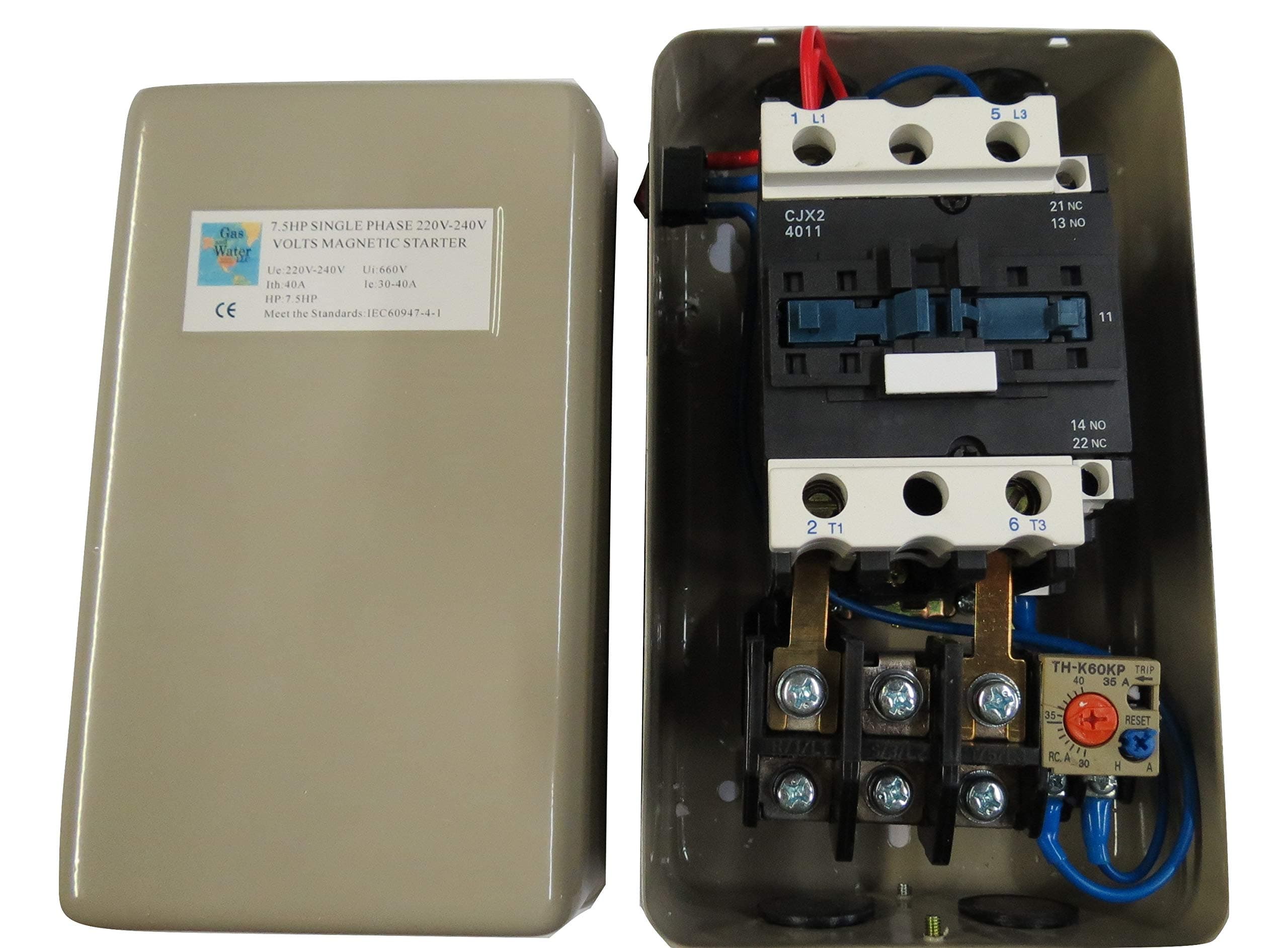Magnetic Electric Motor Starter 7.5 HP Single Phase Control 220/240V 30-40A