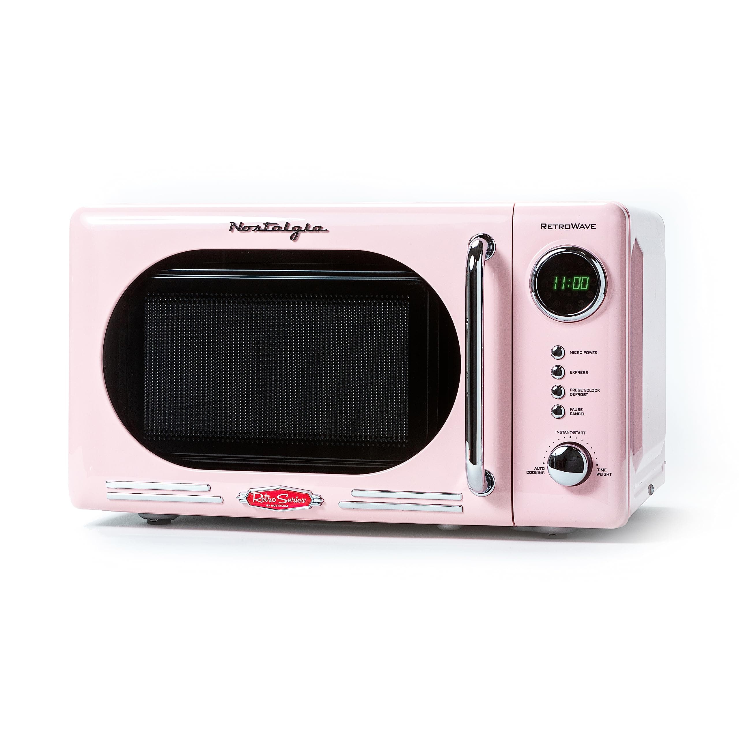 Countertop Microwave Oven with Easy Clean Interior - Retro Microwave with LED Display & Child Lock- Compact 0.7 Cu. Ft. Oven With 12 Pre-Programmed Settings for Quick Cooking- 700-Watts-Pink