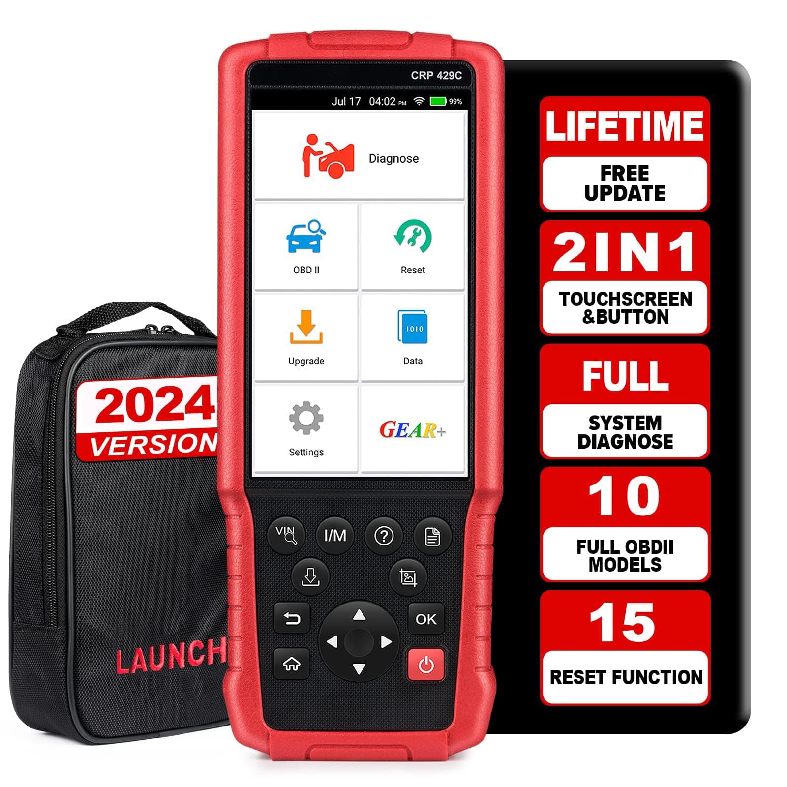 2024 New LAUNCH X431 CRP429C OBD2 Scanner OE-Level Full System Lifetime Free Update Code Reader with 15 Reset Services Oil, TPMS, ABS, Injector Coding, EPB, BMS, SAS, DPF etc.
