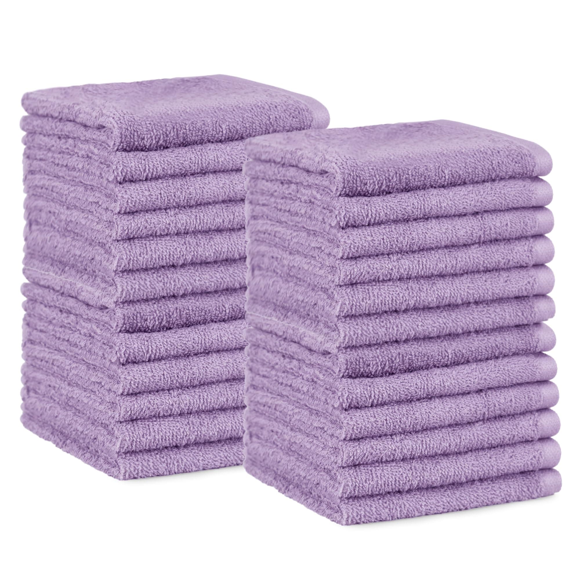 Highly Absorbent, Fast Drying 100% Cotton Washcloths for Bathroom, Machine Washable, 12 x 12 inches, Lavender, 24-Pack