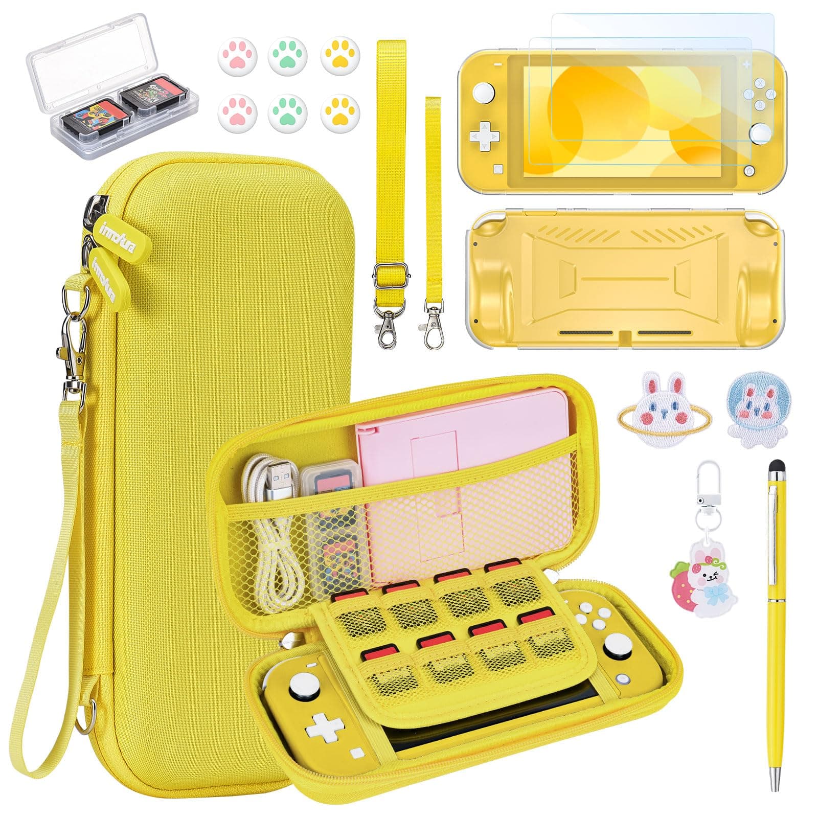 – NS Switch Lite Case - innoAura 17 in 1 NS Switch Lite Accessories Bundle with Switch Lite Carrying Case, Switch Game Case, Switch Lite Screen Protector, Switch Stand, Switch Thumb Grips(Yellow)