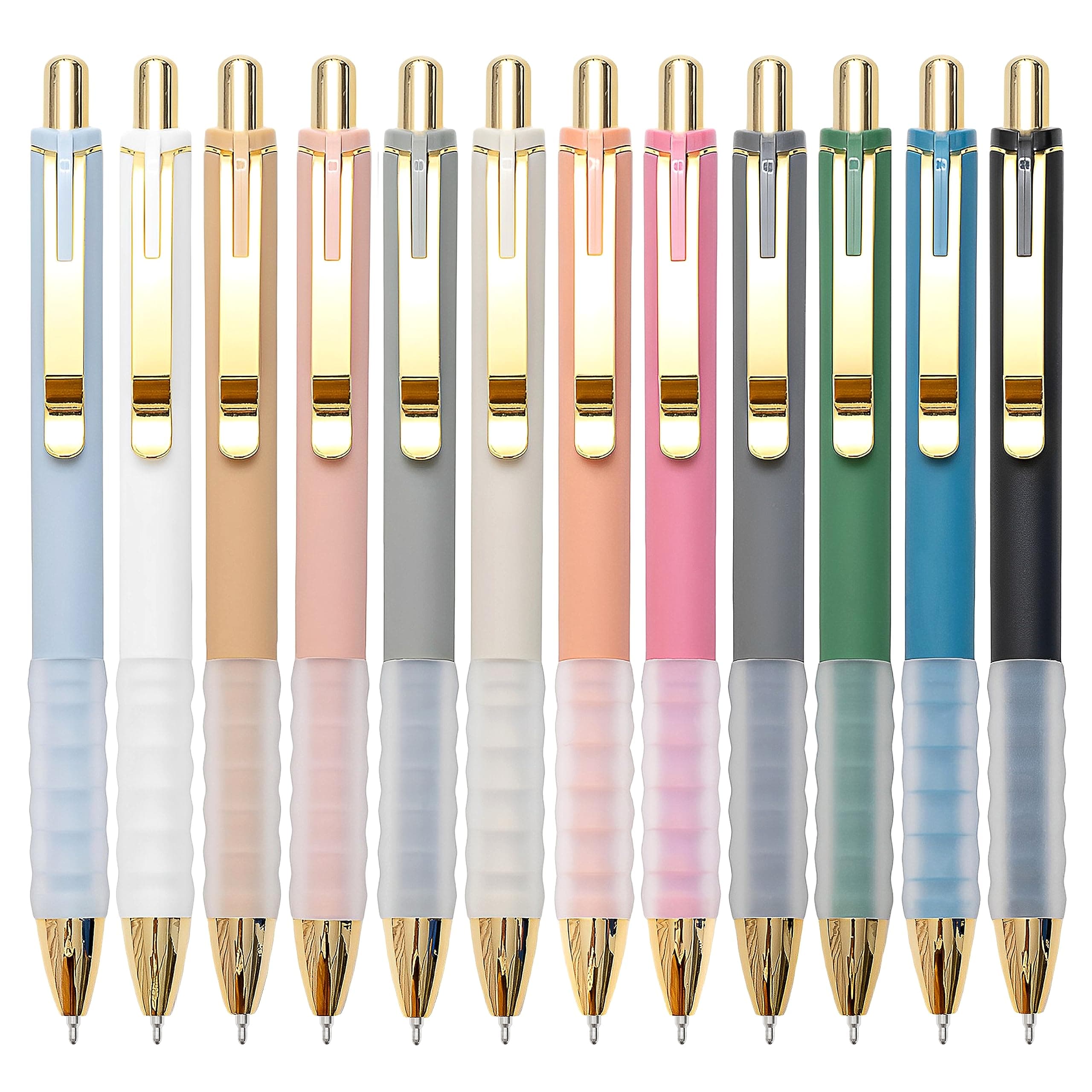 Linbsunne Ballpoint Pens Black Medium Point 1mm Pen with Super Soft Grip Ball Point Pen for Men Women Retractable Pens (gold-12 pcs)