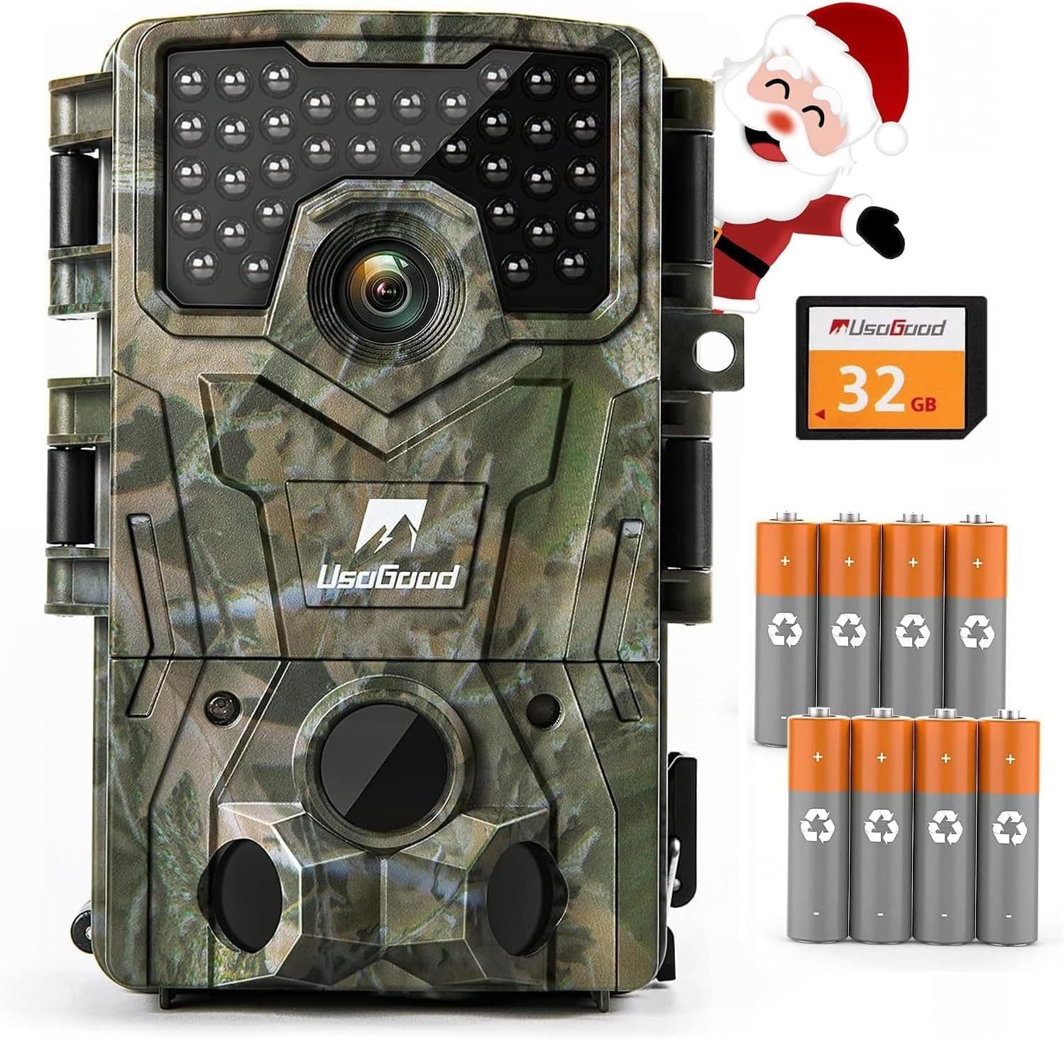 Wildlife Camera 4K 48MP Trail Camera with Night Vison Motion Activated with 8 Batteries and 32GB Memory Card, 120°Detection Angle 850nm IR LEDs IP66 Waterproof for Outdoor Garden