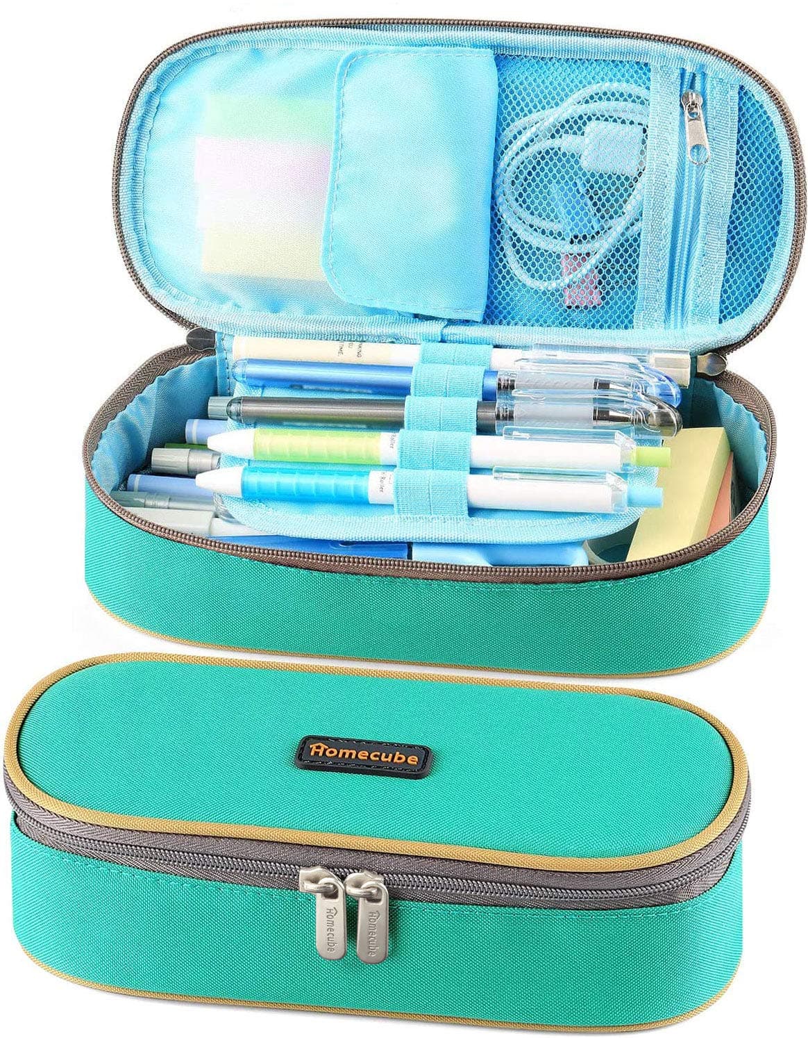Pencil Case Big Capacity Pencil Bag Makeup Pouch Durable Students Stationery with Double Zipper Pen Holder for School/Office, Green