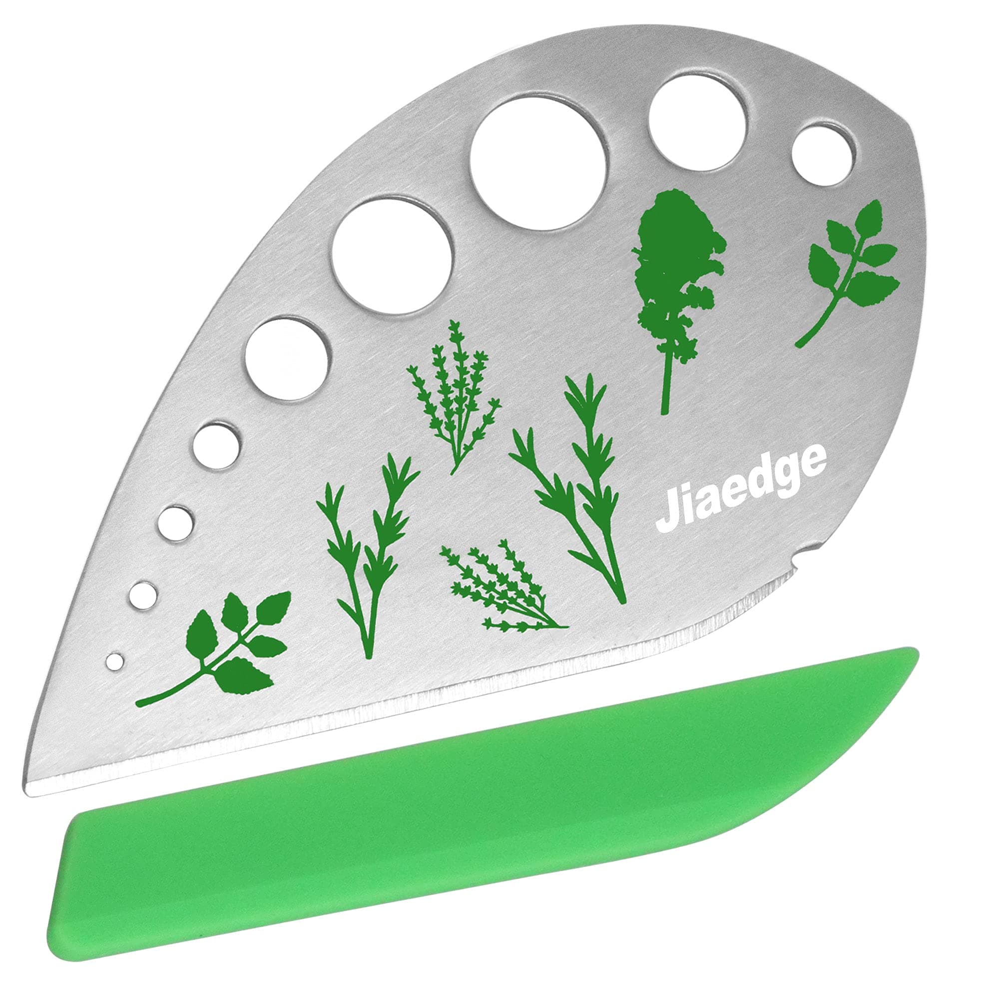 Green 9-Hole Stainless Steel Kitchen Herb Leaf Stripping Tool, Metal Herb Peeler for Kale, Collard Greens, Thyme, Basil, Rosemary
