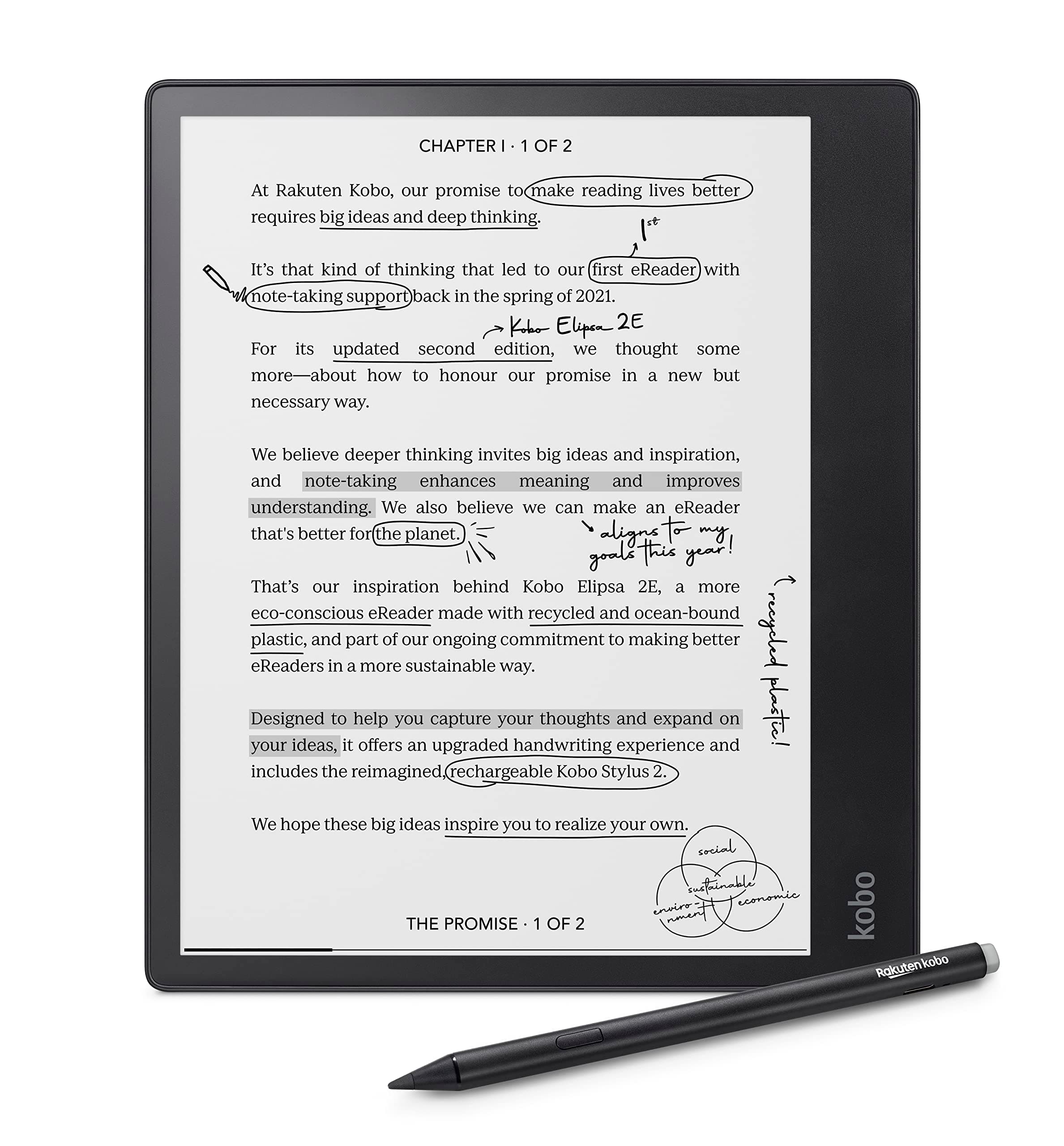 Elipsa 2E eReader 10.3'' Glare-Free Touchscreen with ComfortLight PRO Includes Kobo Stylus 2 Adjustable Brightness Wi-Fi Carta E Ink Technology 32GB of Storage, Black (N605-KU-BK-K-BU)