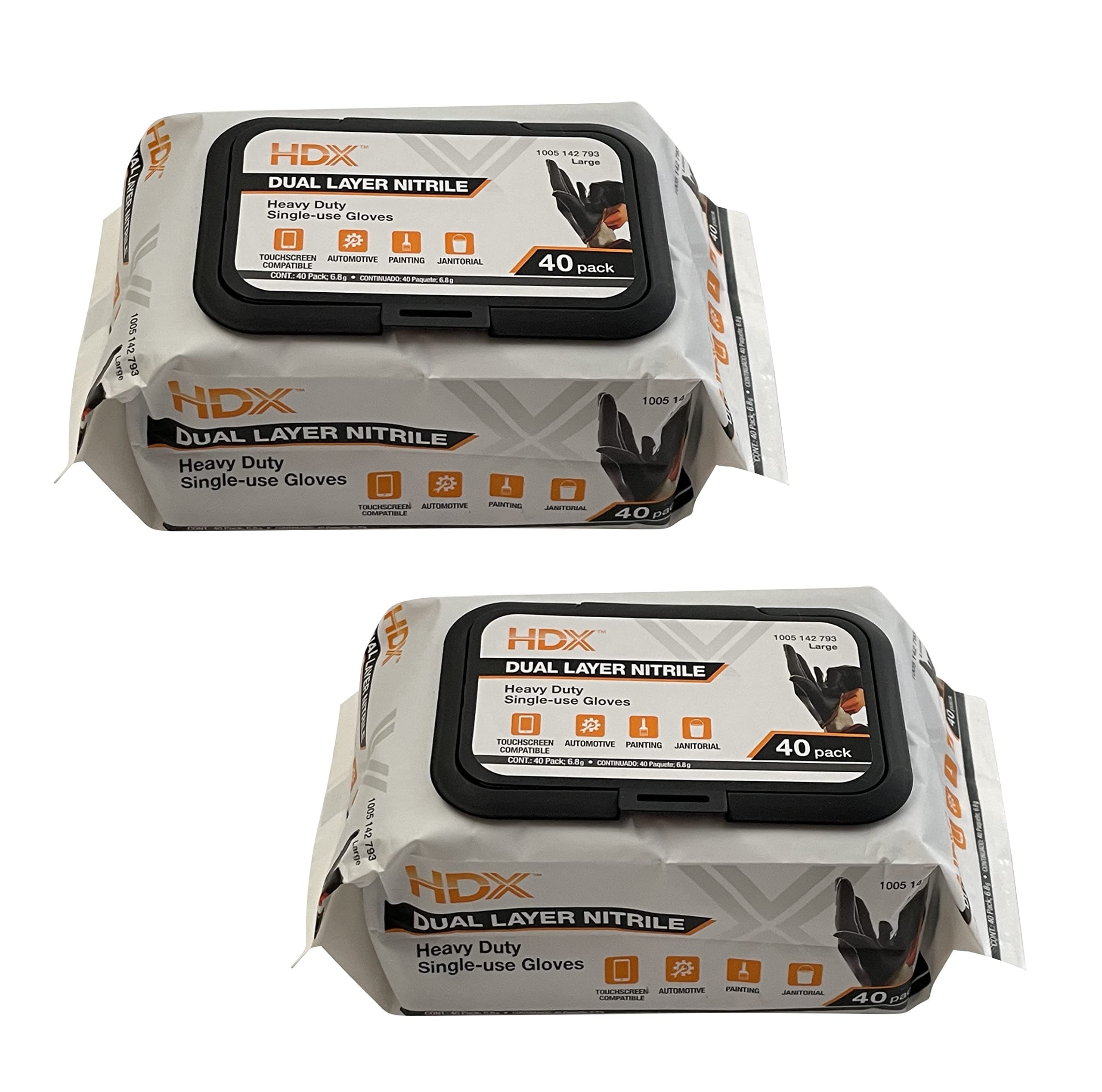 Black Dual Layer 6ml Heavy Duty Disposable Nitrile Gloves 2 - 40 Packs - 80 Gloves Total Large