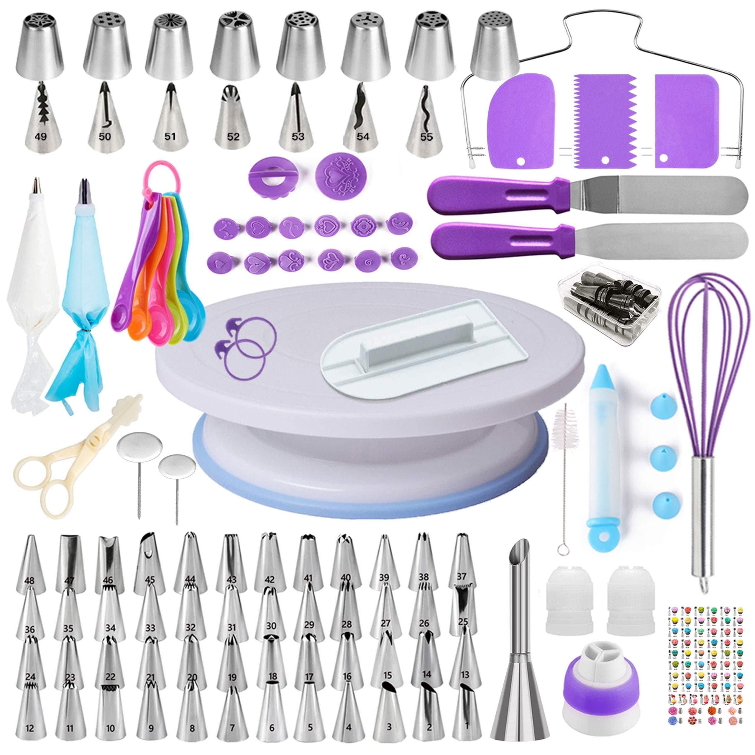 Boyun Cake Decorating Kit, 137pcs Cake Decorating Supplies With Cake Turntable For Decorating, Pastry Piping Bag, Russian Piping Tips Tools, Baking Supplies For Beginners
