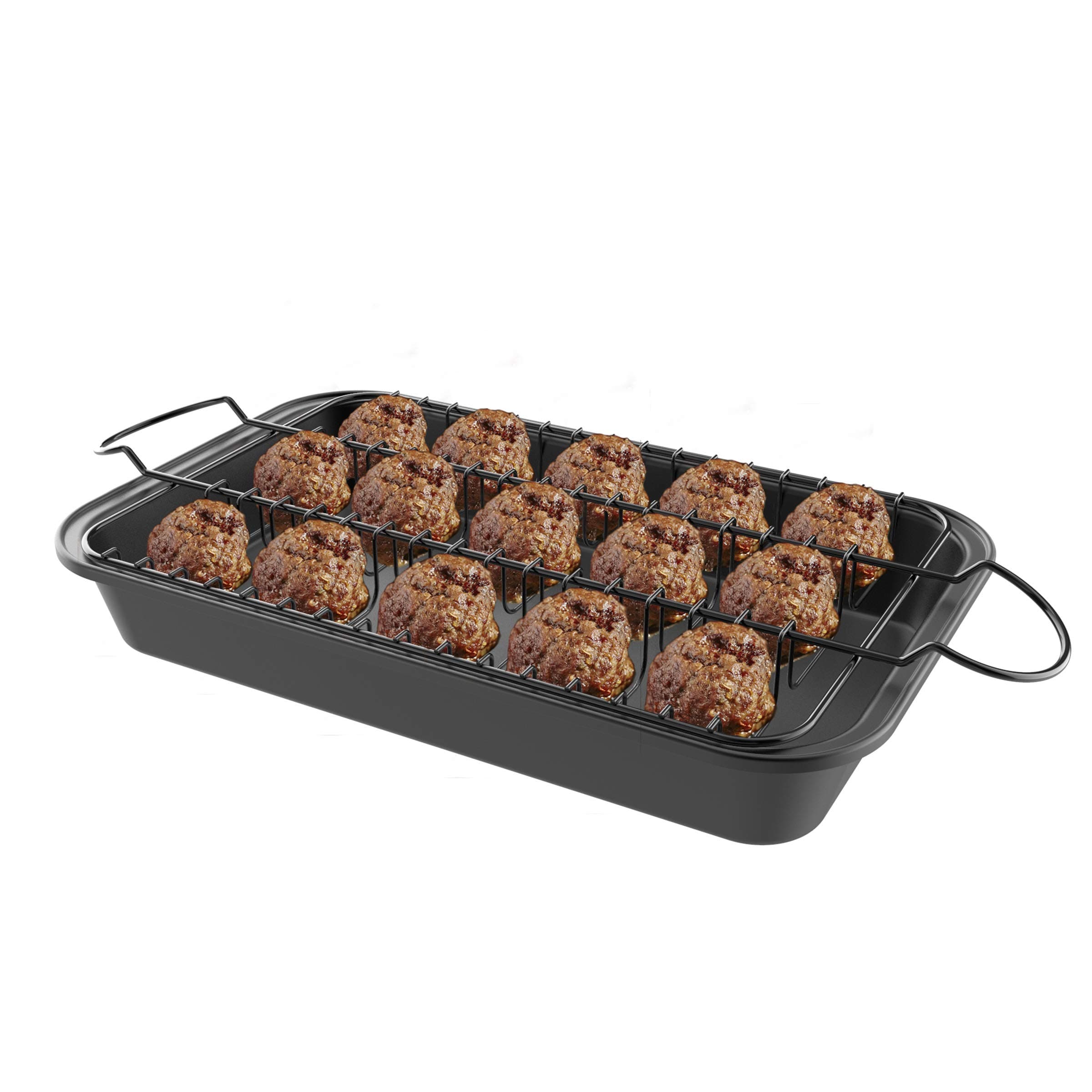 Meatball Pan-2-In-1 Roaster with Removable Wire Rack Insert to Drain Fat and Grease-Nonstick Baking Tray for Healthier Cooking by Classic Cuisine, (82-KIT1105)