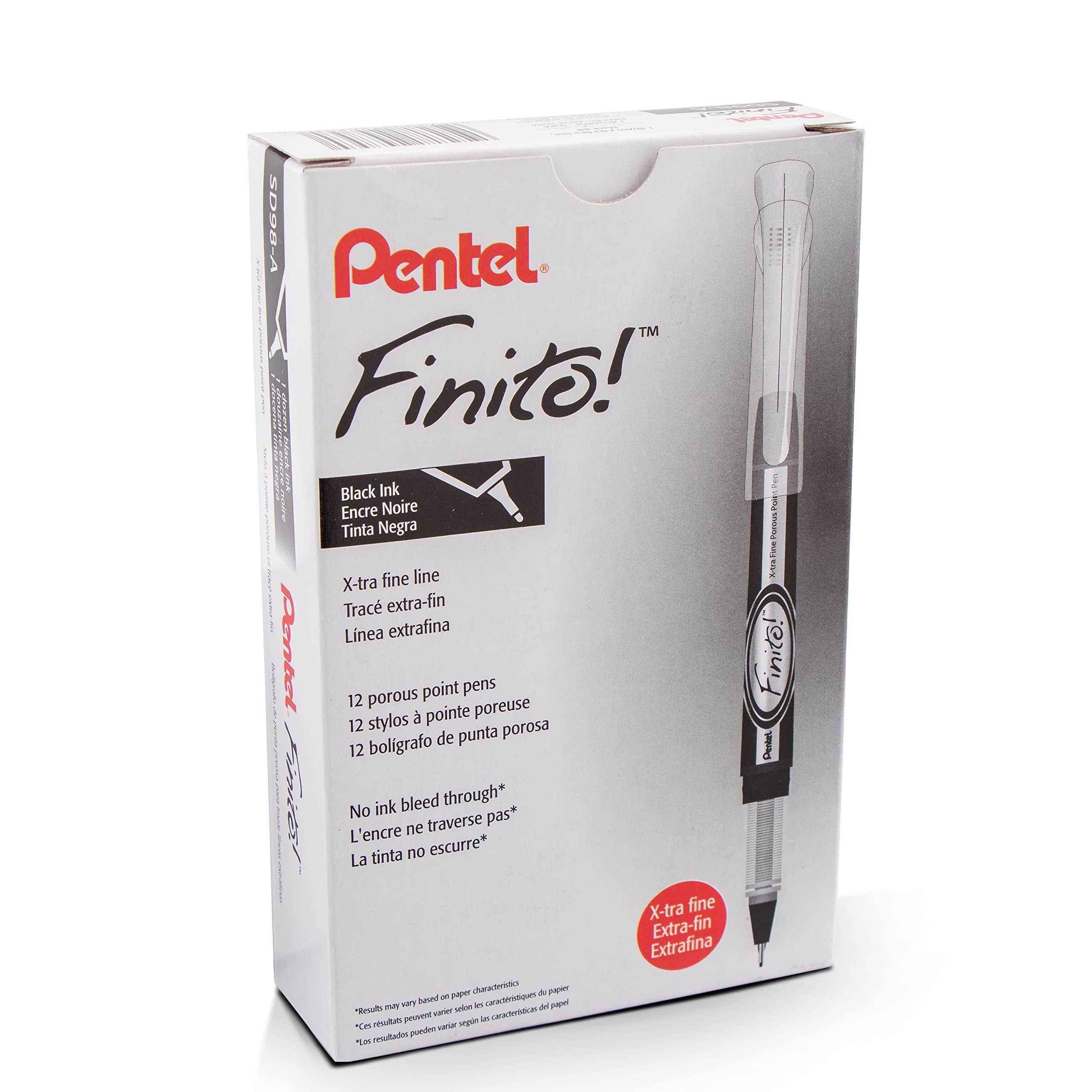 Pentel Finito! Porous Point Pen, Extra Fine Point Tip, Black Ink, Box of 12 (SD98-A)