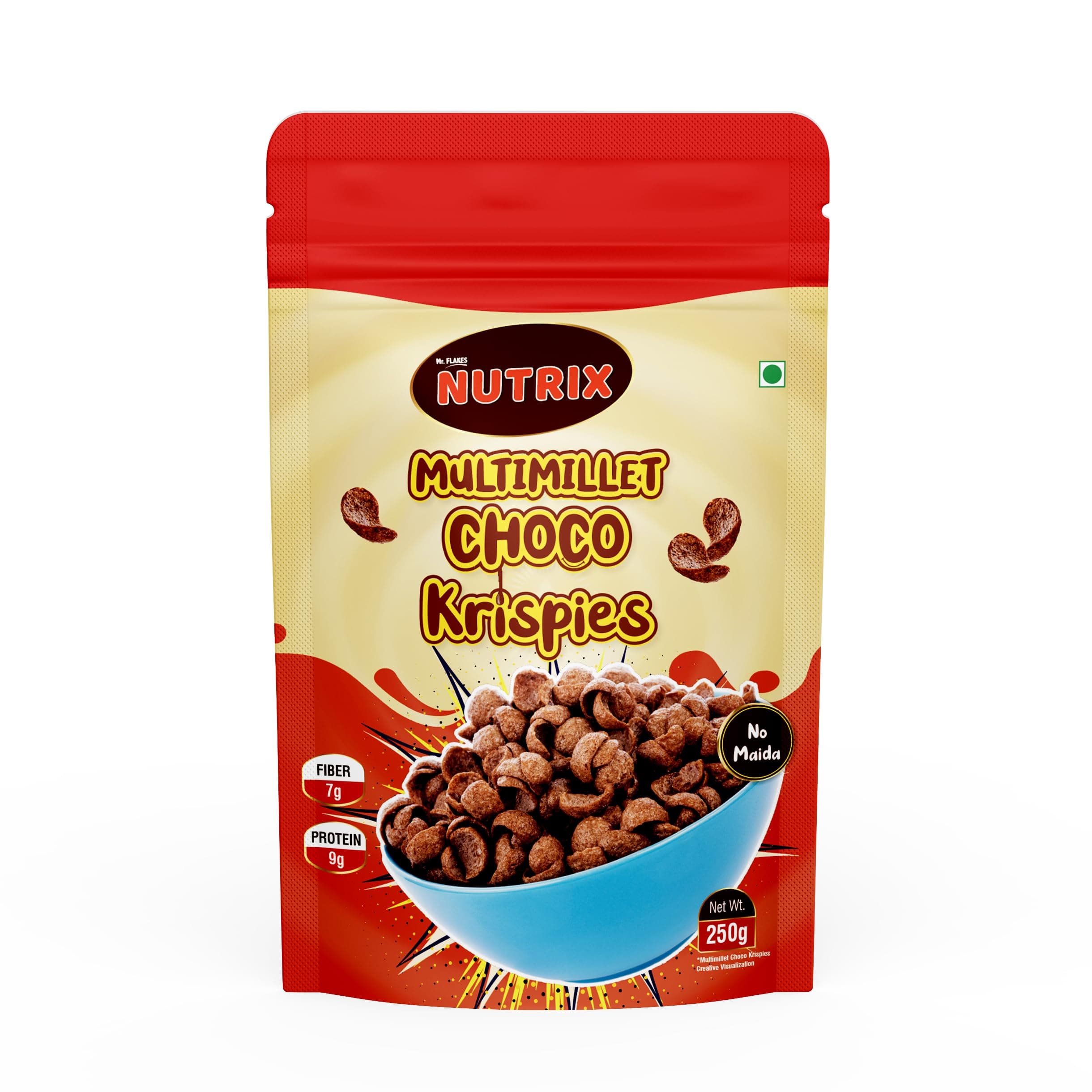 Mr.Flakes Nutrix Multimillet Choco Krispies 250g | Crispy Chocolate Breakfast Cereal with Multigrain Flakes | Delicious & Nutritious