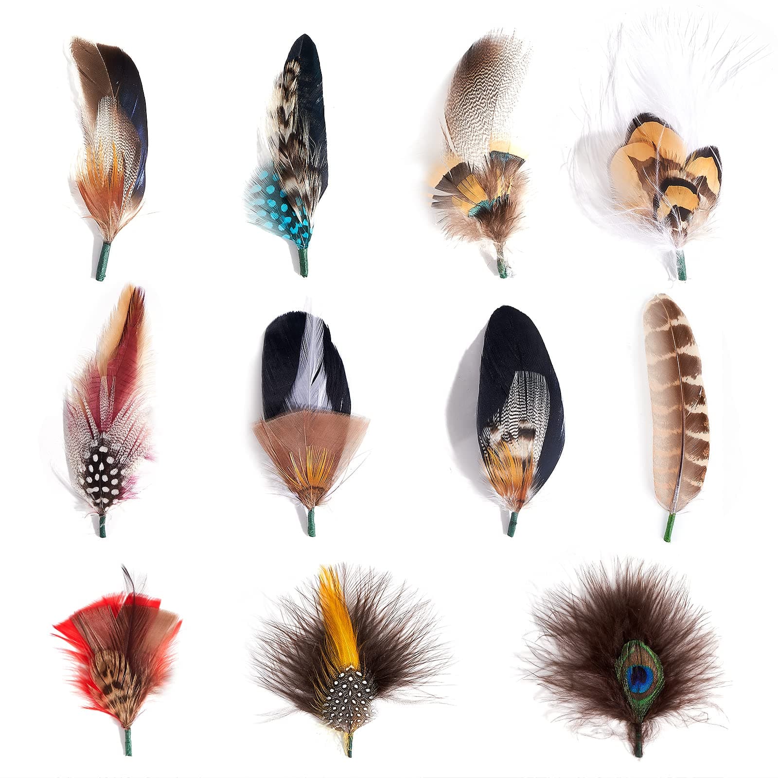 MIX BROWN Hat Feathers, Assorted Natural Feather Packs Accessories for Fedora, Cowboy, Open Road, Borges, Scott, Trilby Hats, 11 Pcs, One size