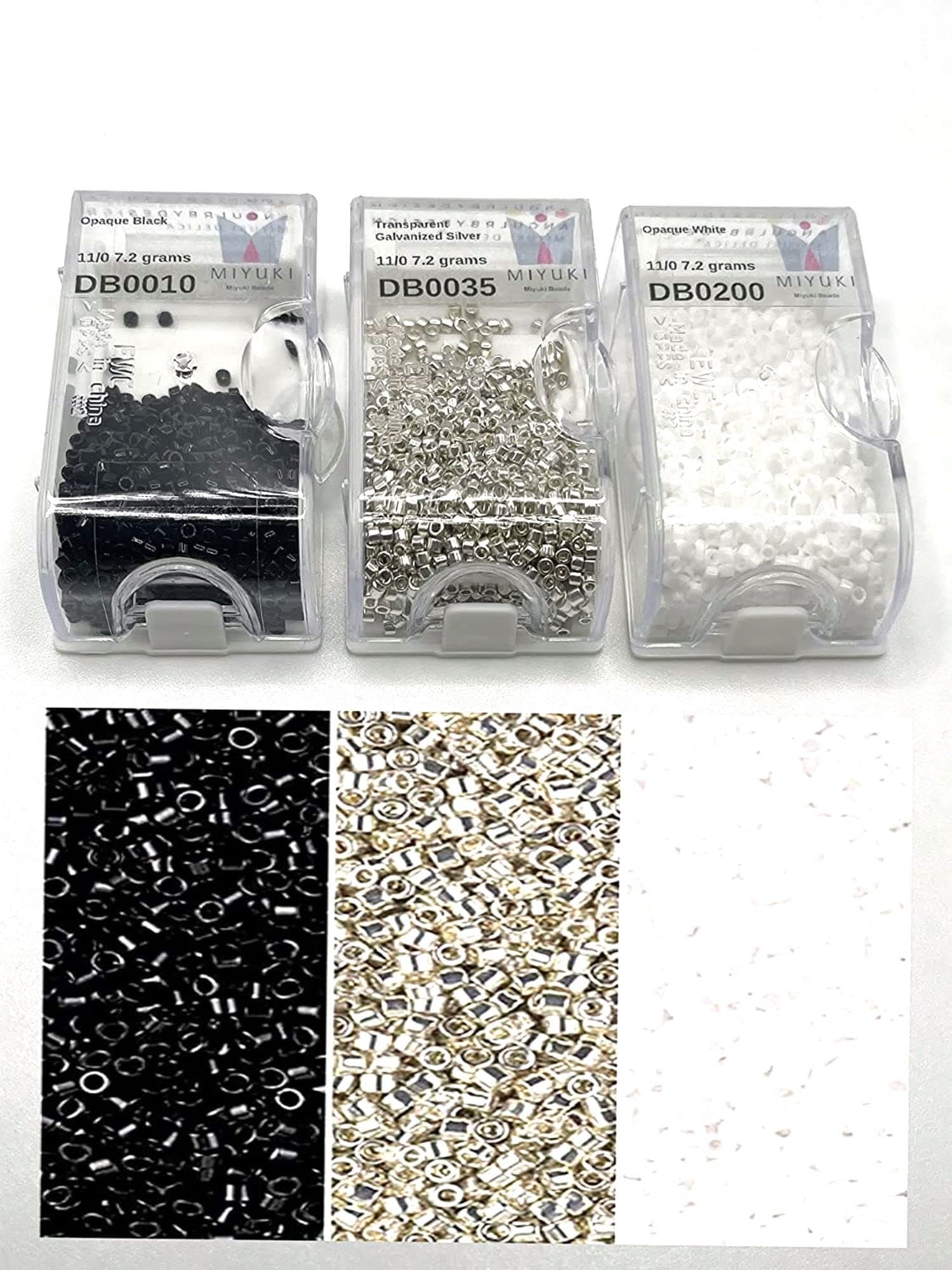 Miyuki Delica Seed Beads Bundle: Size 11/0, Tuxedo Collection - DB010, DB035, DB200-3 Tubes of 2" ea