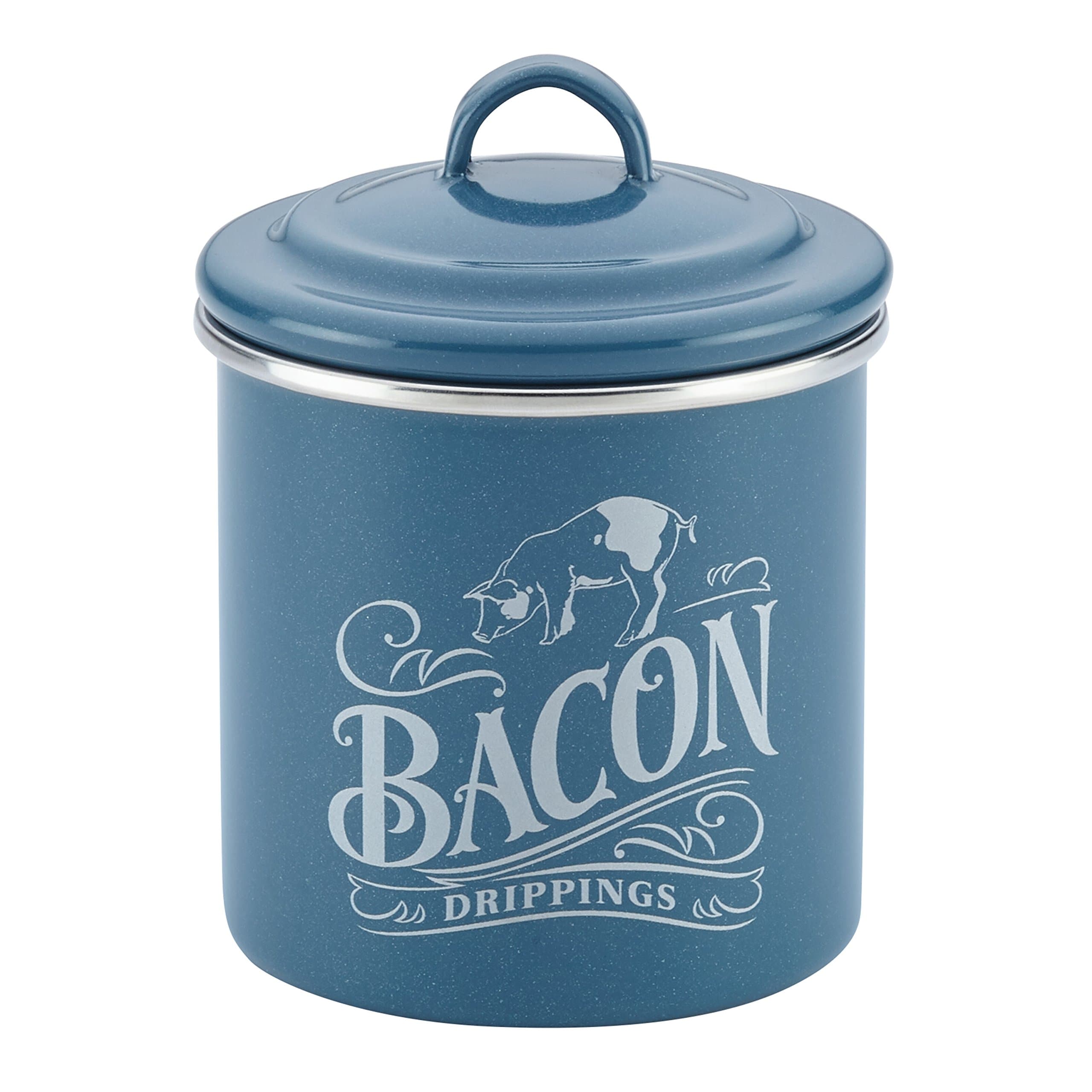 Curry Enamel on Steel Bacon Grease Can / Bacon Grease Container - 4 Inch, Blue