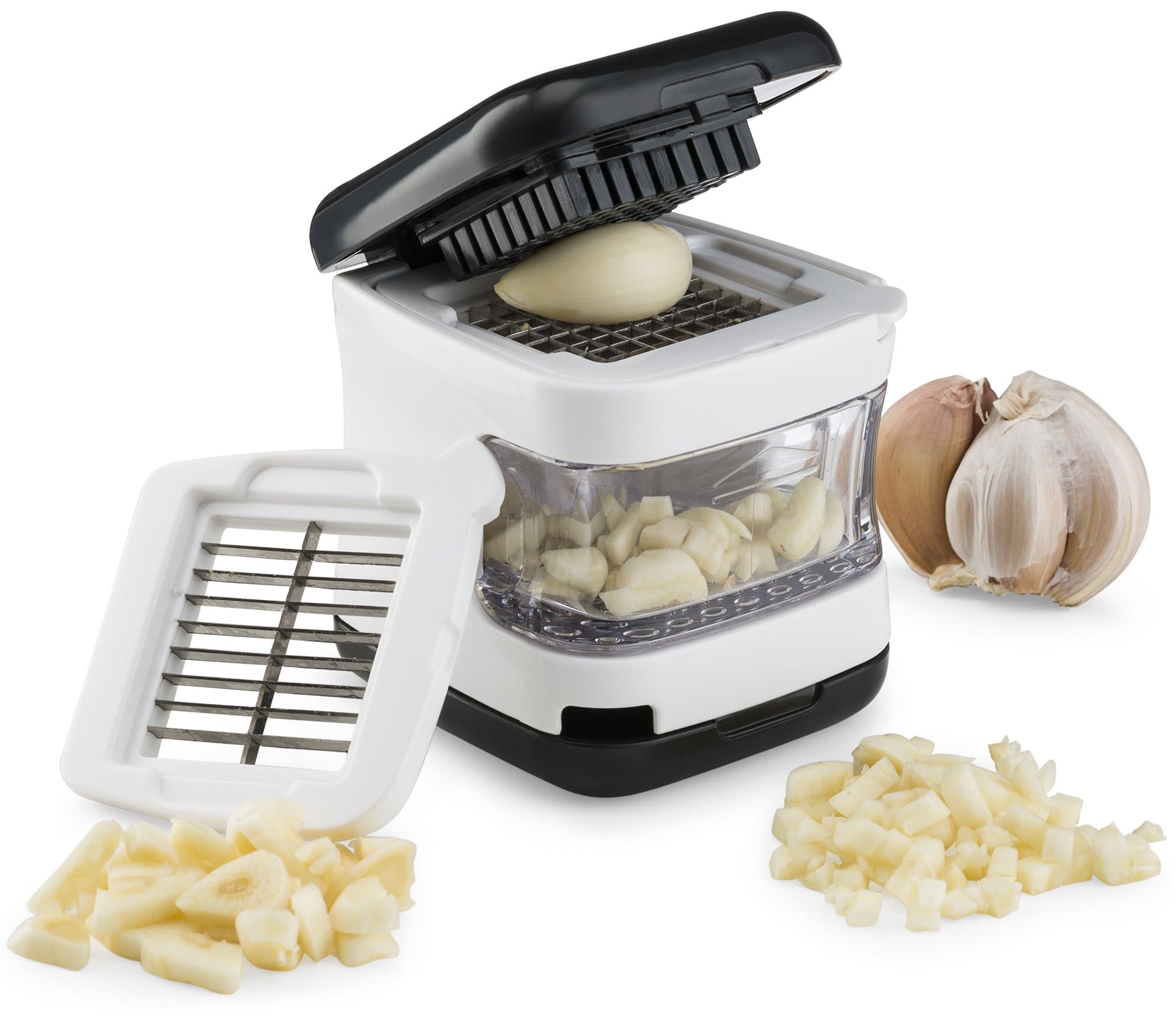 Kitchen Gizmo, Garlic Press- Innovative 3-in-1 Garlic Cube, Slicer, Crusher and Dicer - Easily Slice or Cube Garlic Cloves Without The Mess