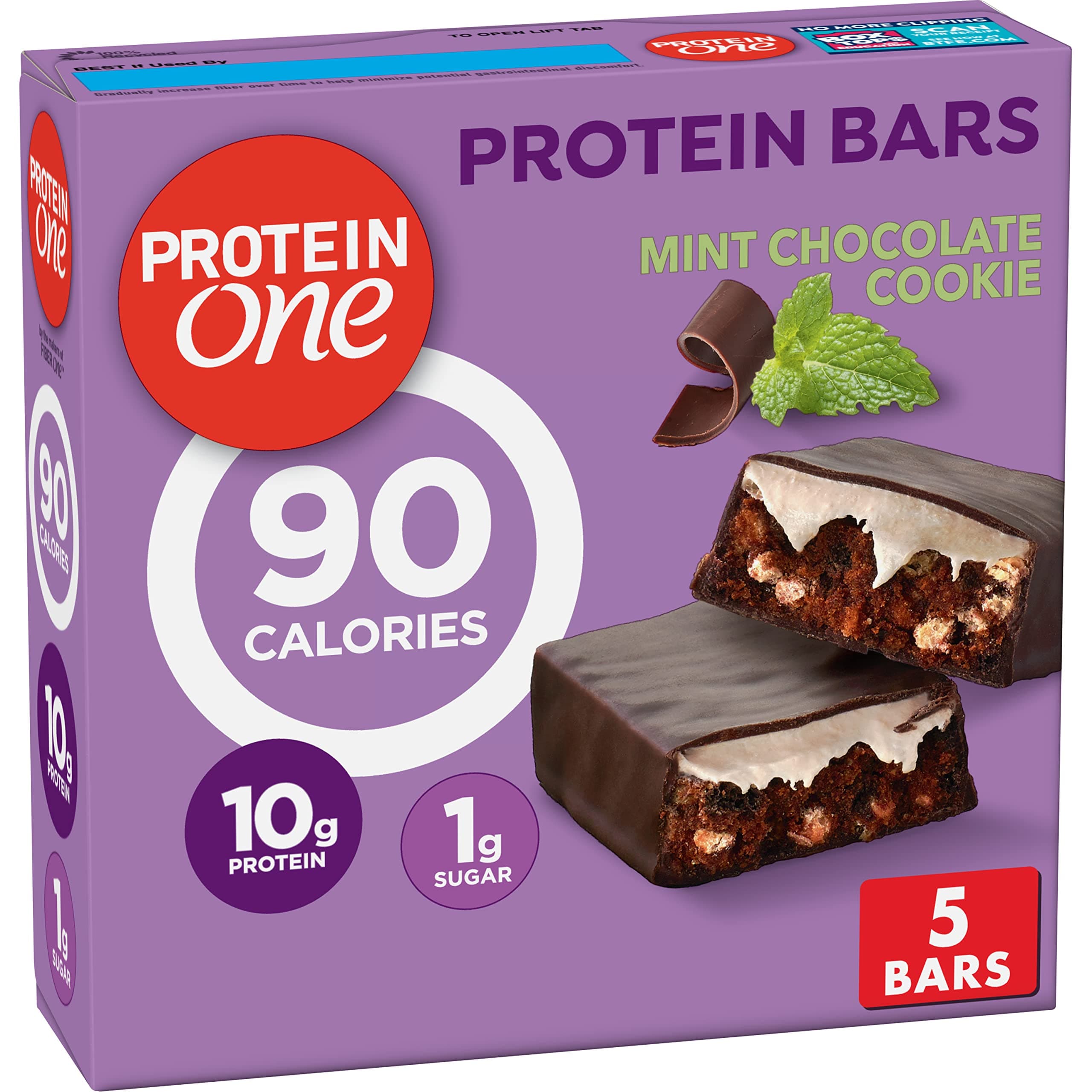 Fiber One 90 Calorie Protein Bars, Mint Chocolate Cookie, 5 ct (Pack of 12)