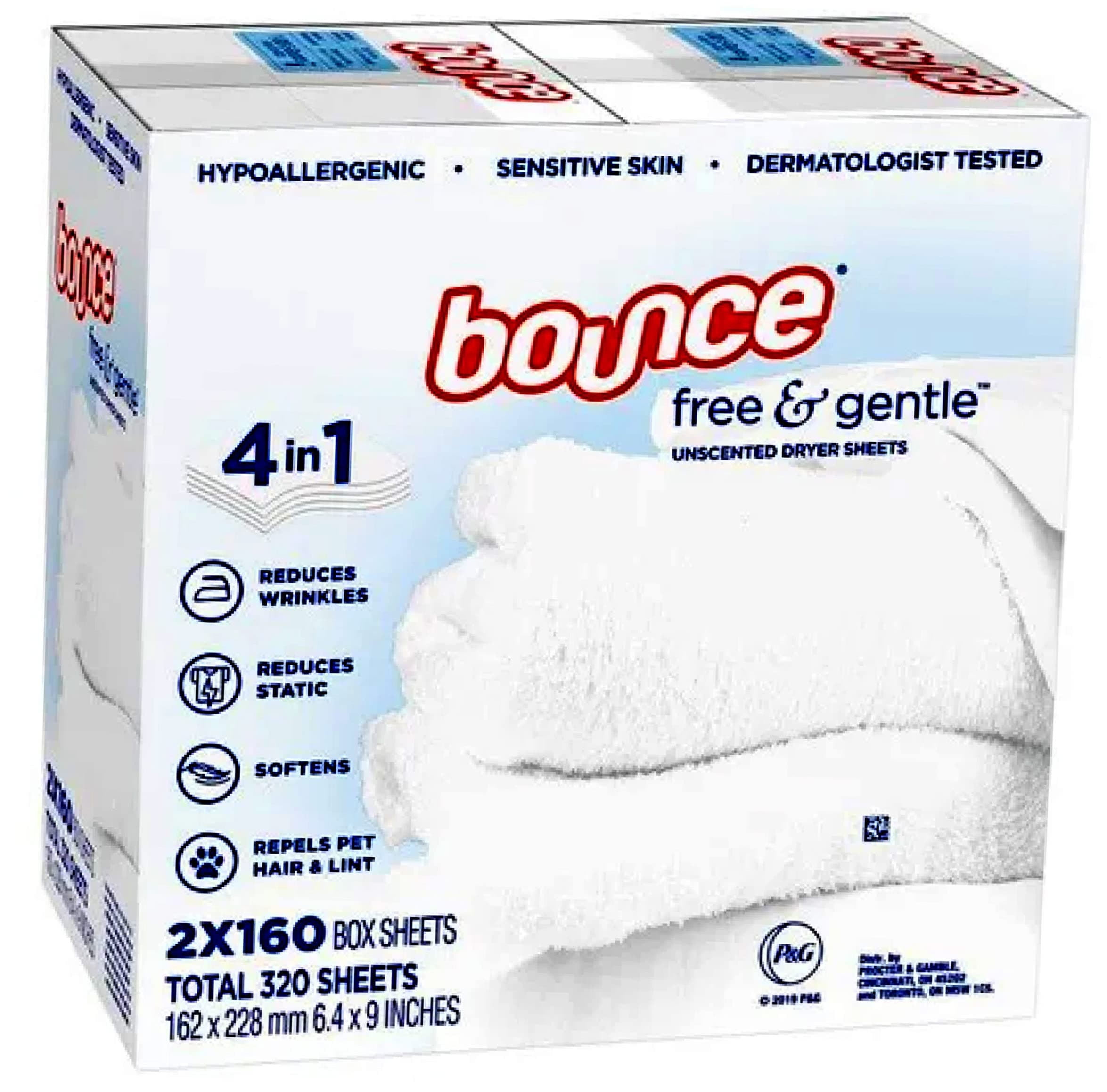 Free & Gentle Unscented Dryer Sheets, 320 ct.(Bulk Discount Available) 203805 160 Count (Pack of 2)