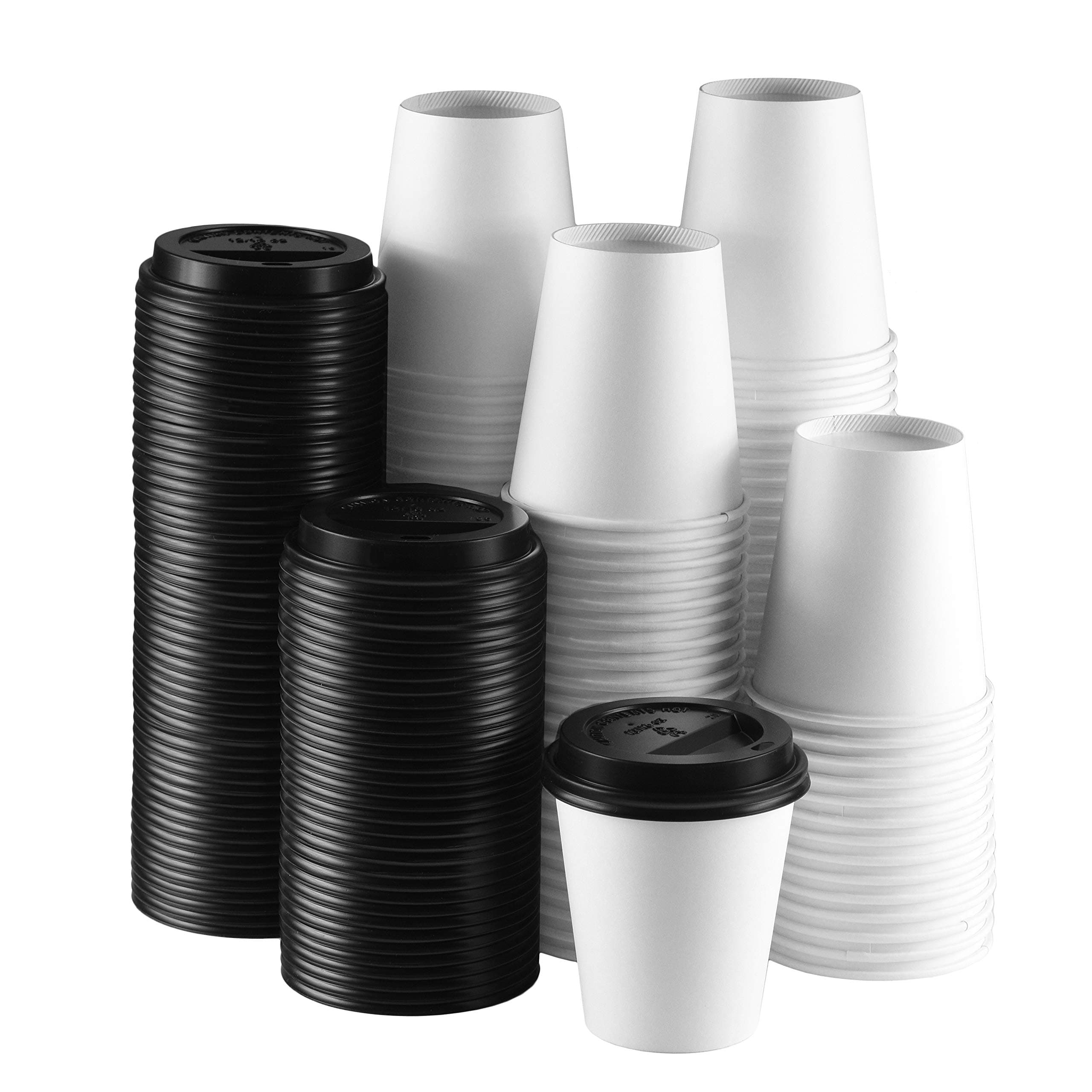 NYHI 100 Pack 10 oz White Paper Disposable Coffee Cups with Lids Hot Cold Beverage Drinking Cup for Water Juice Espresso Tea Ideal for Water Coolers Party