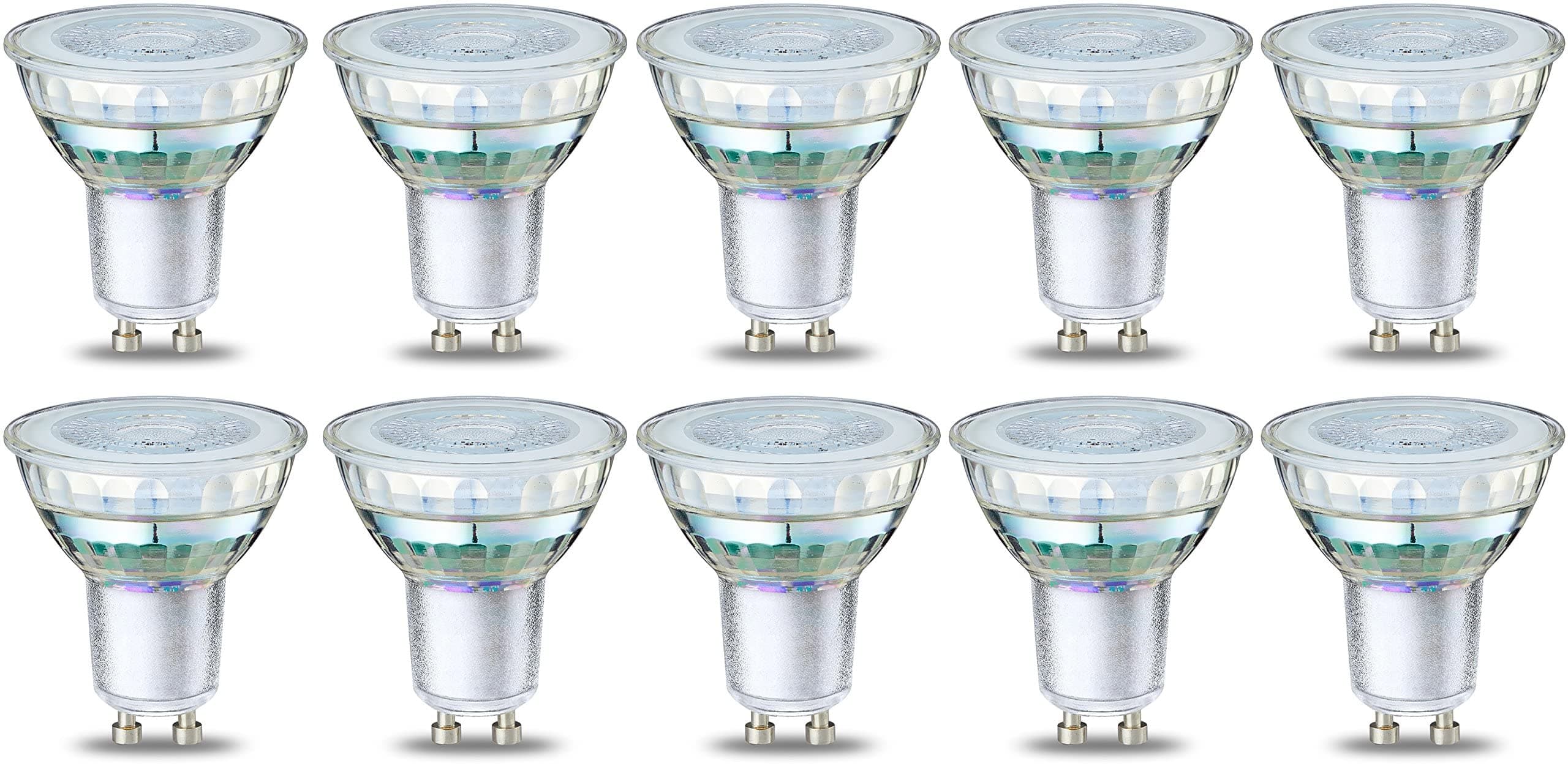 – Amazon Basics LED GU10 Spotlight Bulb, 4W (equivalent to 50W), Clear Filament, Warm White, Non Dimmable - Pack of 10